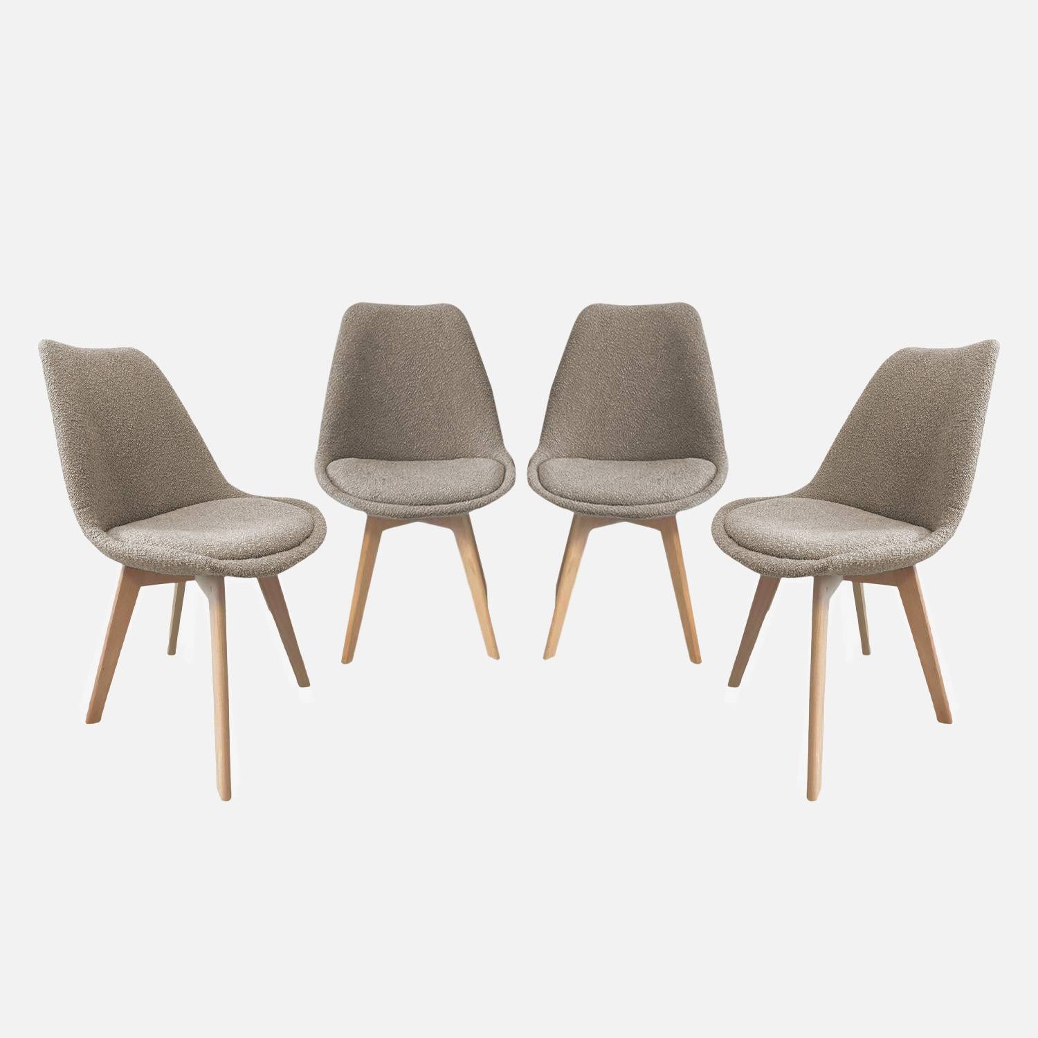 Lot de 4 chaises scandinaves revêtement bouclette texturée taupe