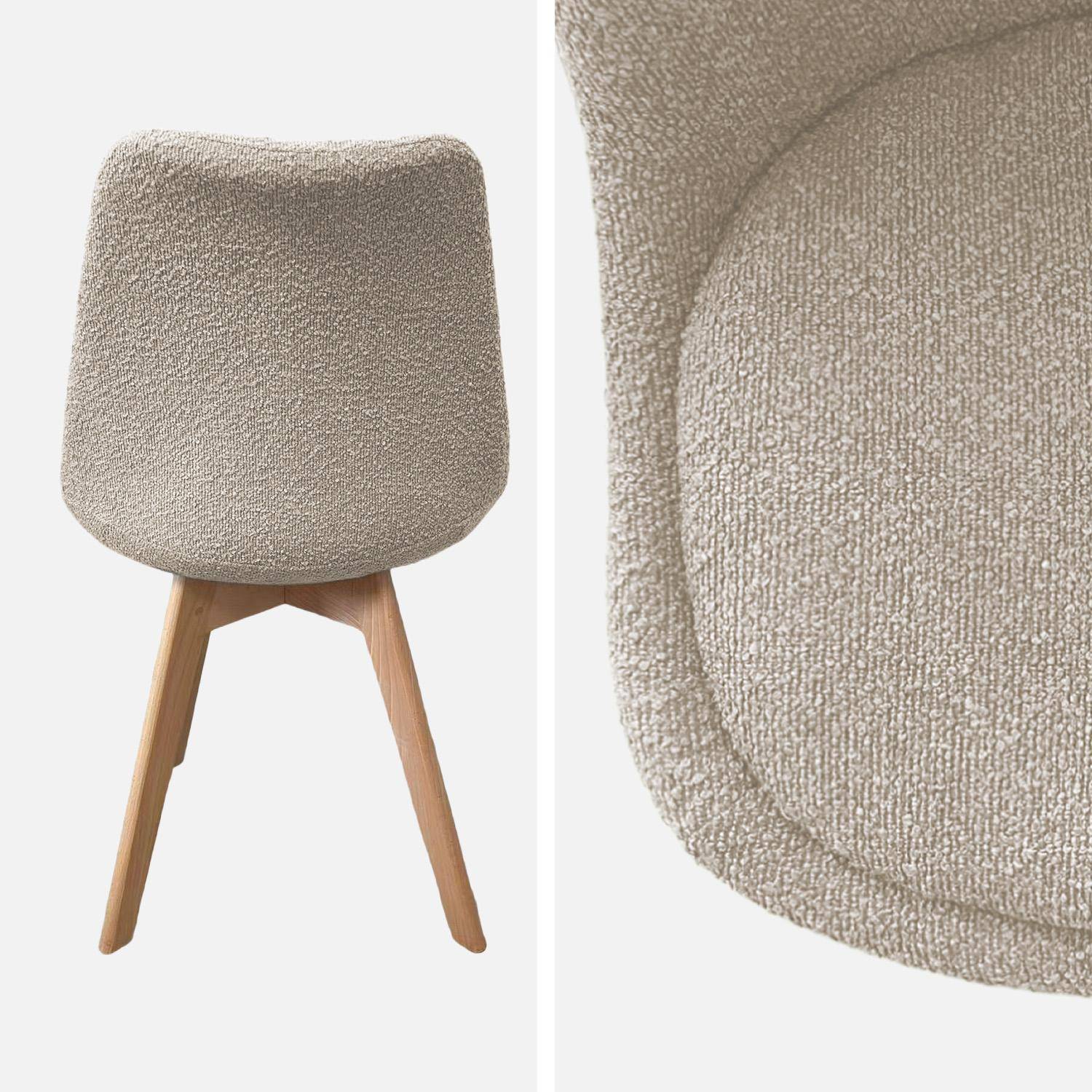 Lot de 4 chaises scandinaves revêtement bouclette texturée taupe, pieds bois de hêtre - Nils Photo4