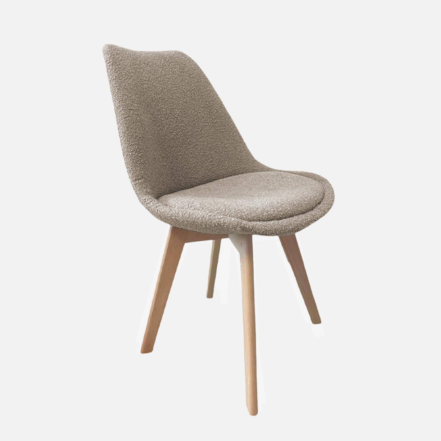 Lot de 4 chaises scandinaves revêtement bouclette texturée taupe, pieds bois de hêtre - Nils Photo2