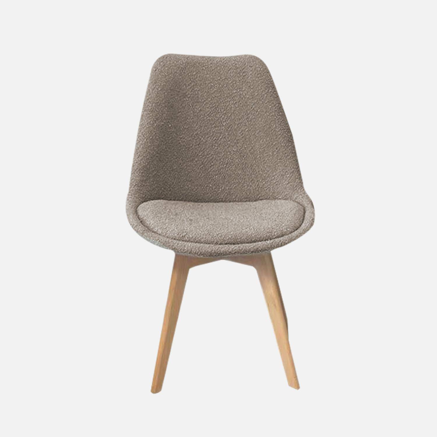 Lot de 4 chaises scandinaves revêtement bouclette texturée taupe, pieds bois de hêtre - Nils Photo3