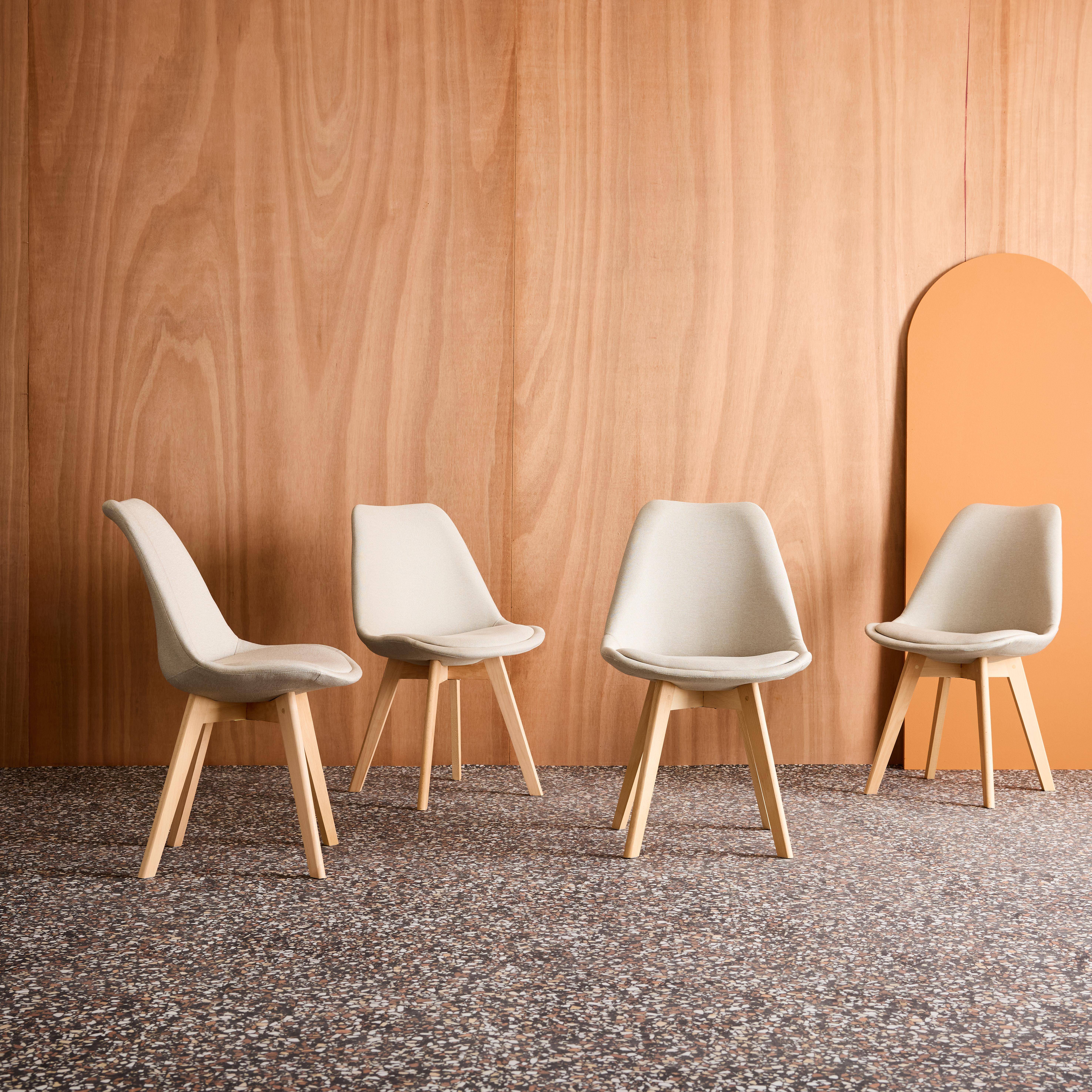 4er-Set skandinavische Stühle mit Stoffbezug, taupe, Beine aus Buchenholz - Nils Photo1