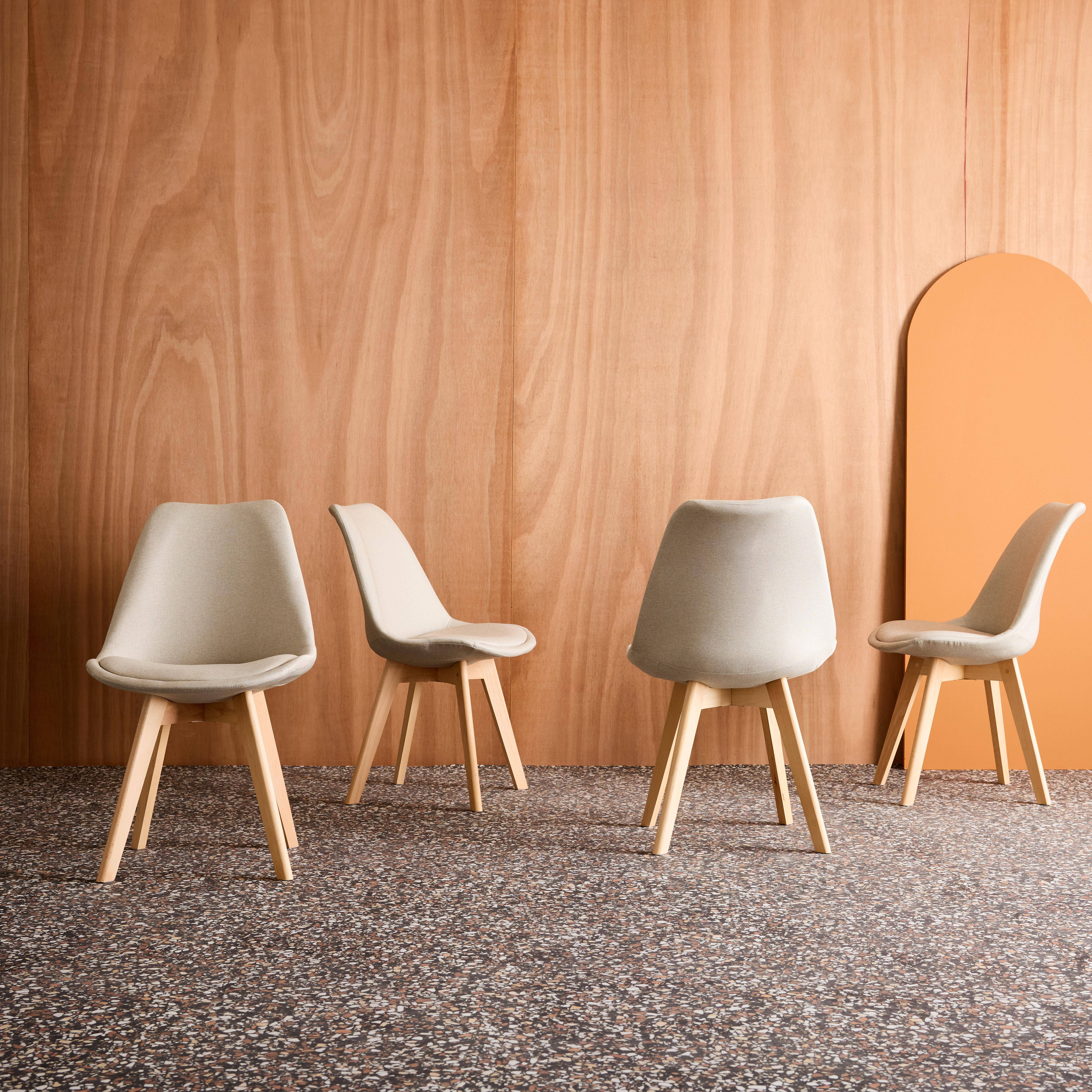 4er-Set skandinavische Stühle mit Stoffbezug, taupe, Beine aus Buchenholz - Nils,sweeek,Photo2