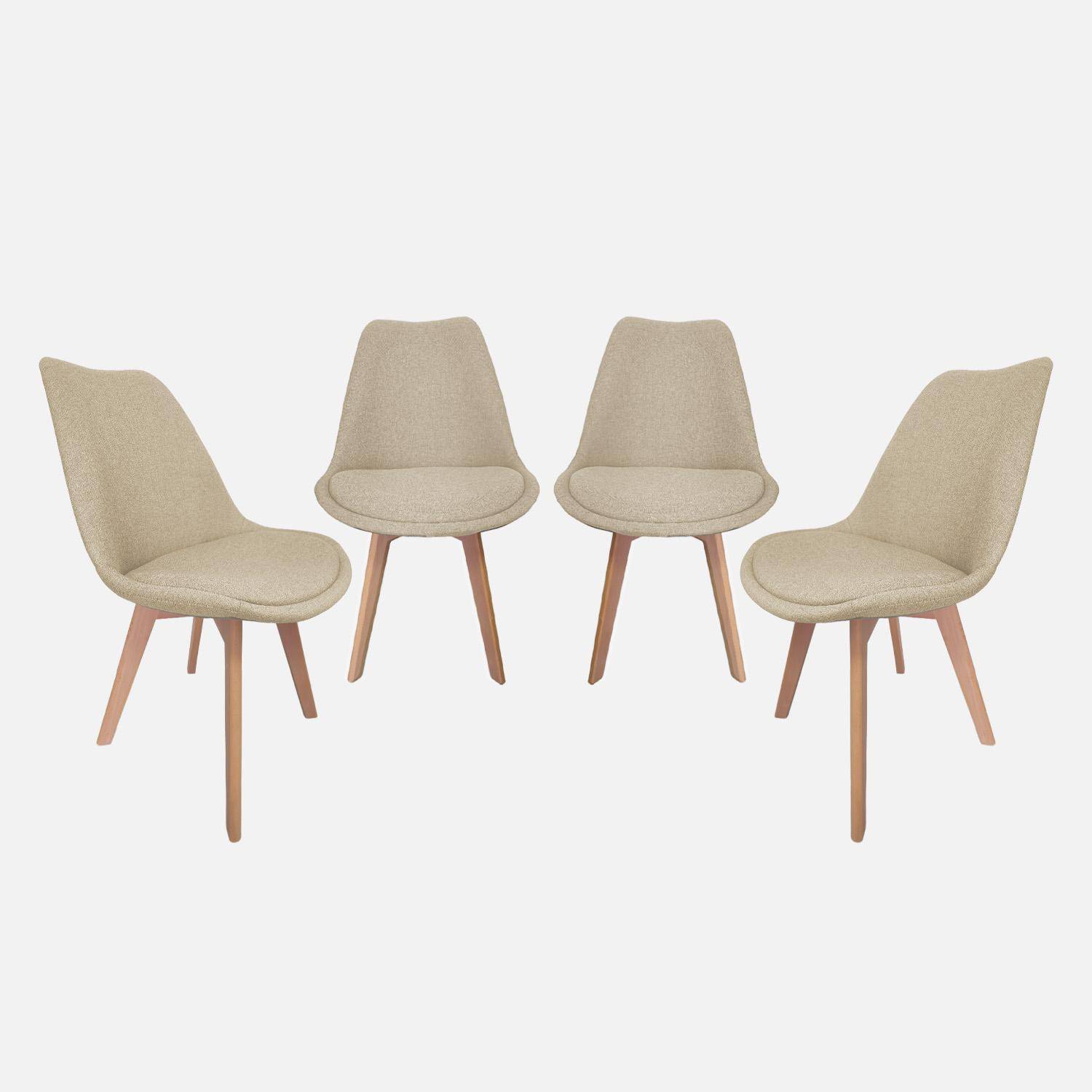 Lot de 4 chaises scandinaves revêtement tissu taupe, pieds bois de hêtre - Nils Photo1
