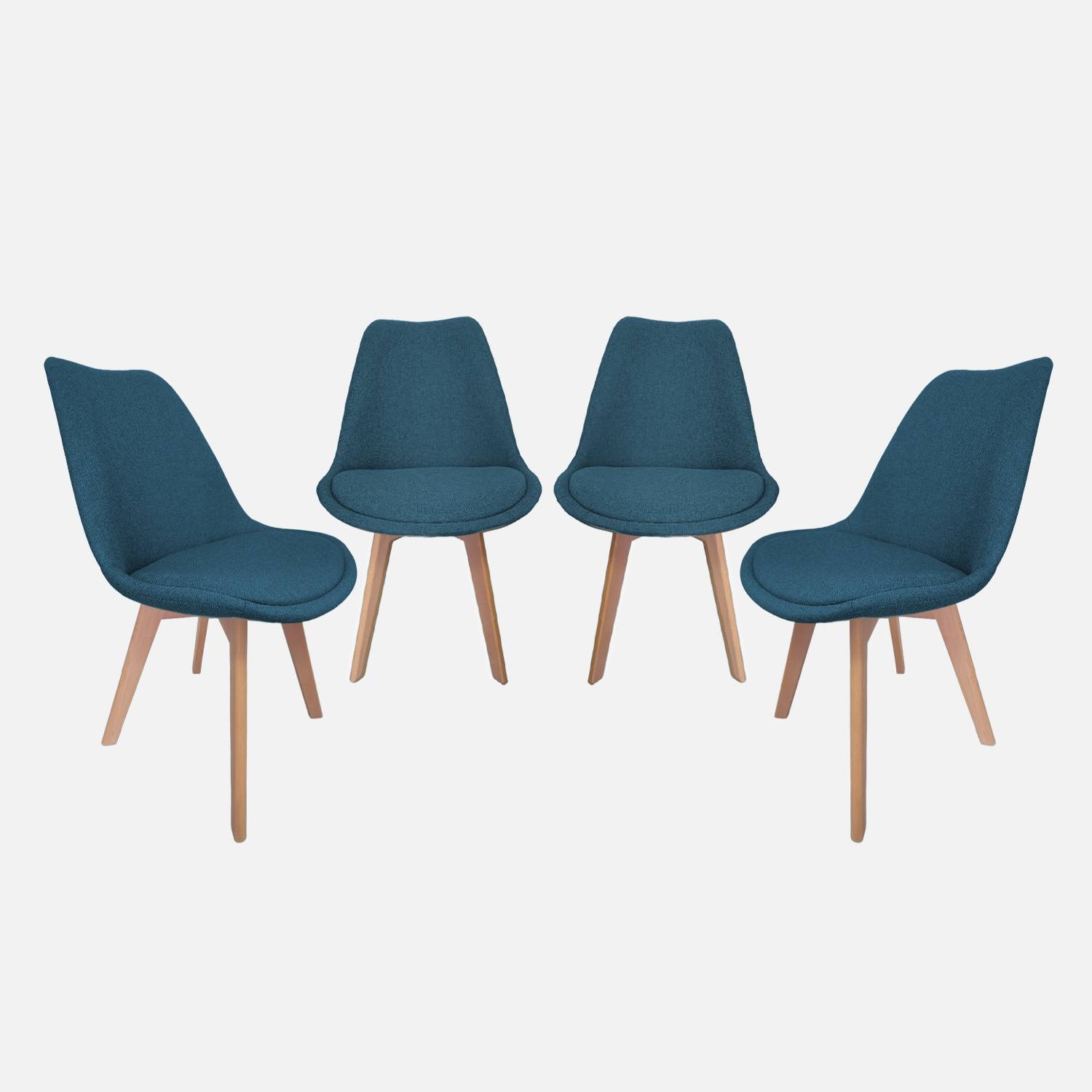 Lot de 4 chaises scandinaves revêtement tissu bleu foncé