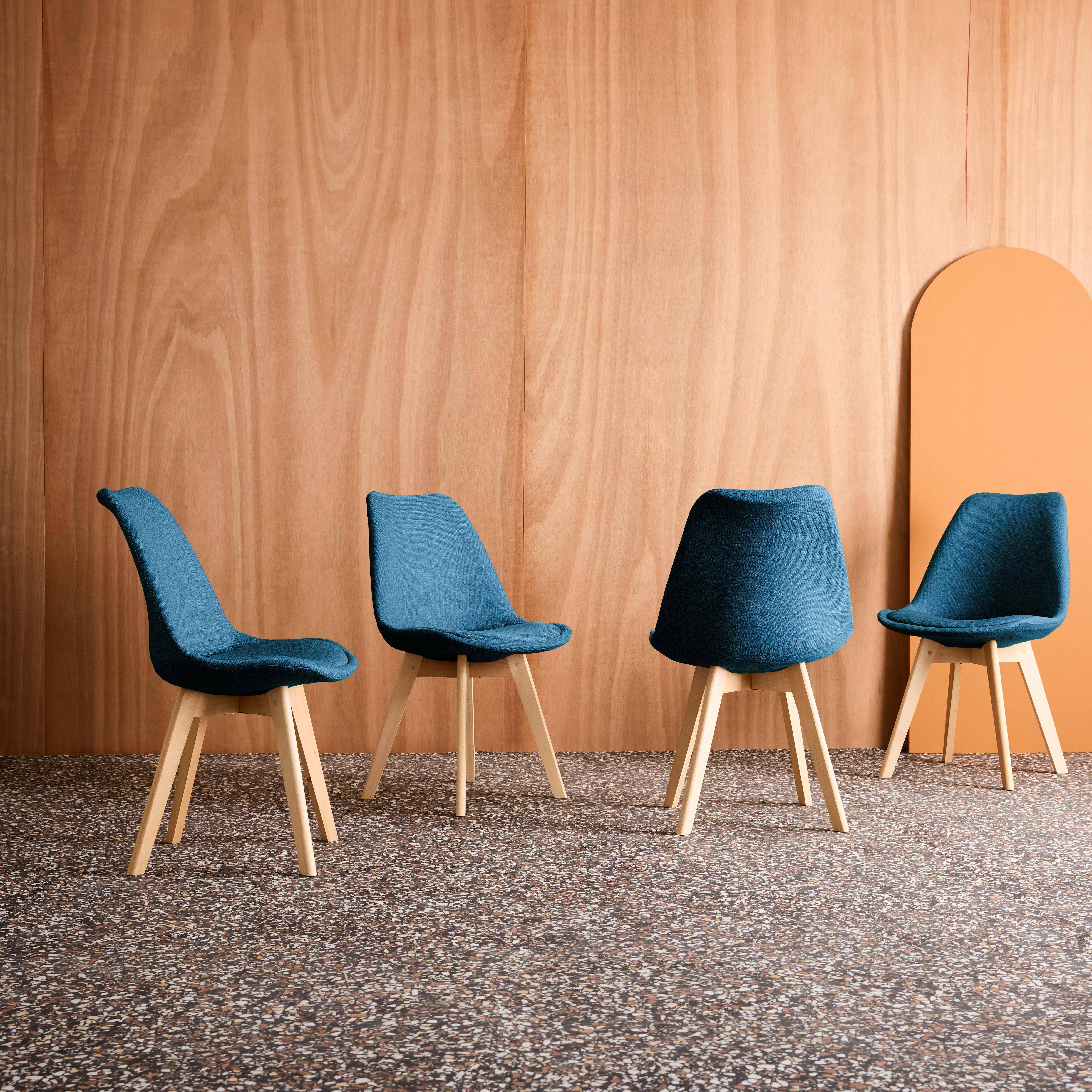 Lot de 4 chaises scandinaves revêtement tissu bleu foncé, pieds bois de hêtre - Nils,sweeek,Photo2