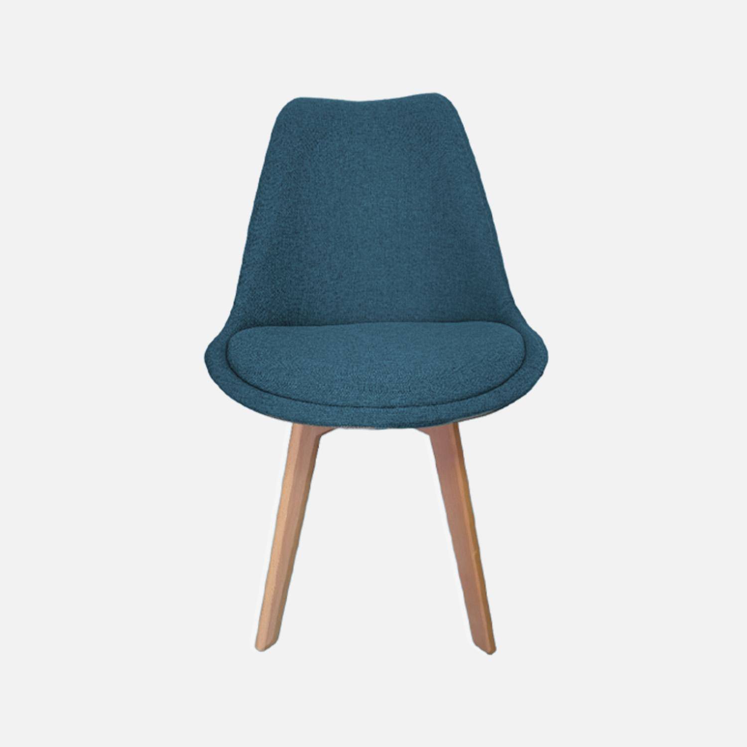 Lot de 4 chaises scandinaves revêtement tissu bleu foncé, pieds bois de hêtre - Nils Photo3