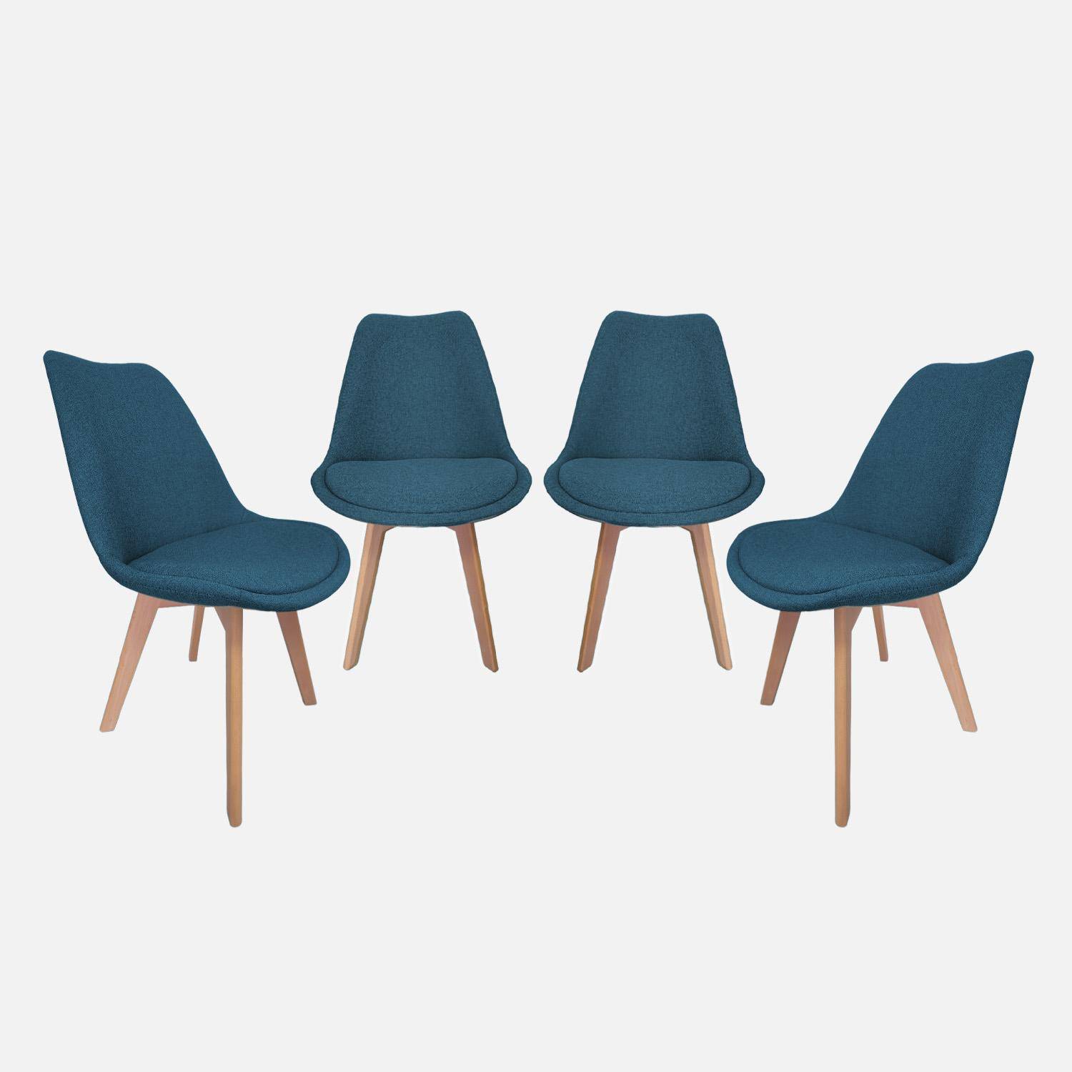 Lot de 4 chaises scandinaves revêtement tissu bleu foncé, pieds bois de hêtre - Nils Photo1