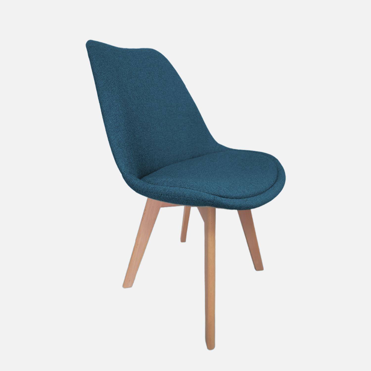 Lot de 4 chaises scandinaves revêtement tissu bleu foncé, pieds bois de hêtre - Nils Photo2