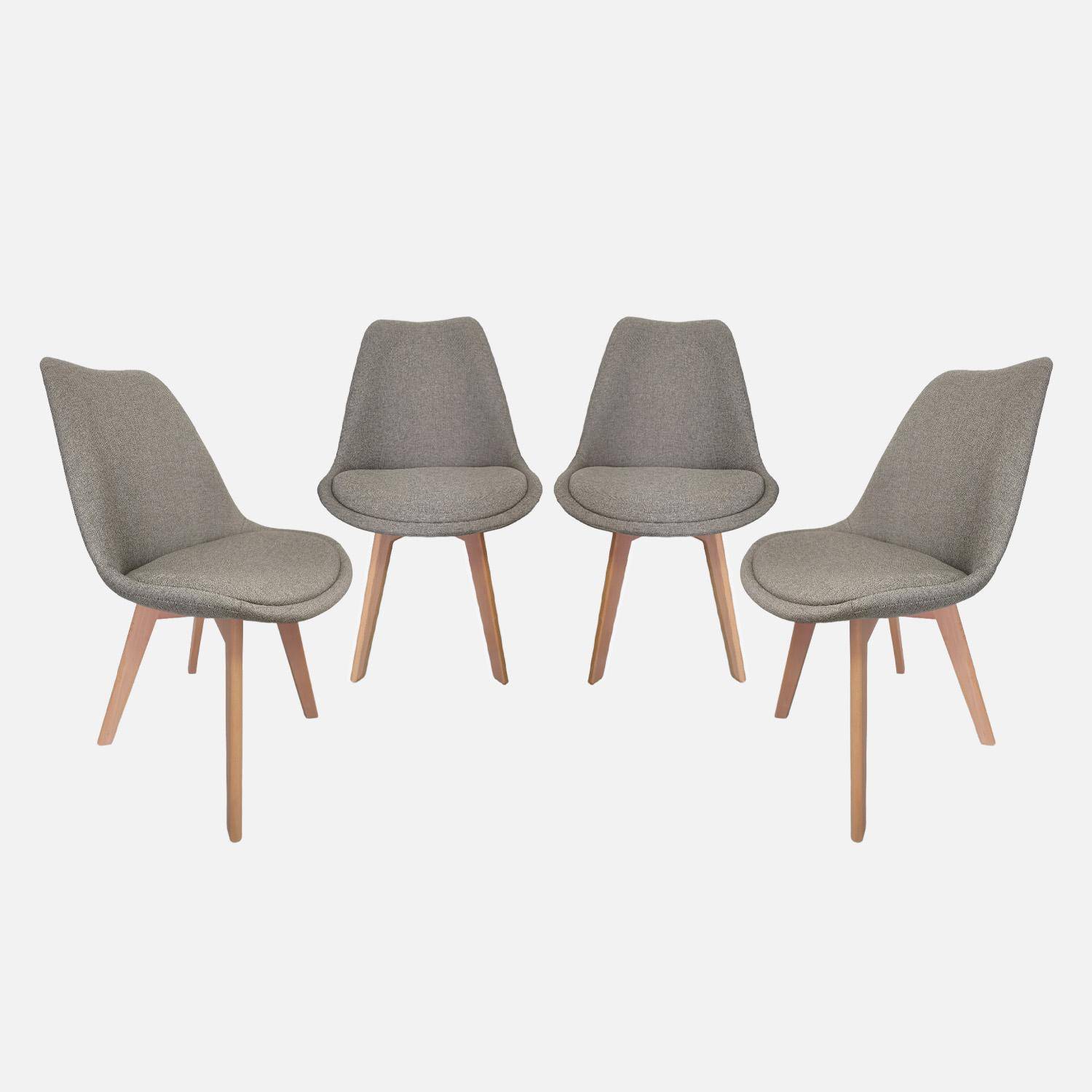 Lot de 4 chaises scandinaves revêtement tissu gris clair, pieds bois de hêtre - Nils Photo1