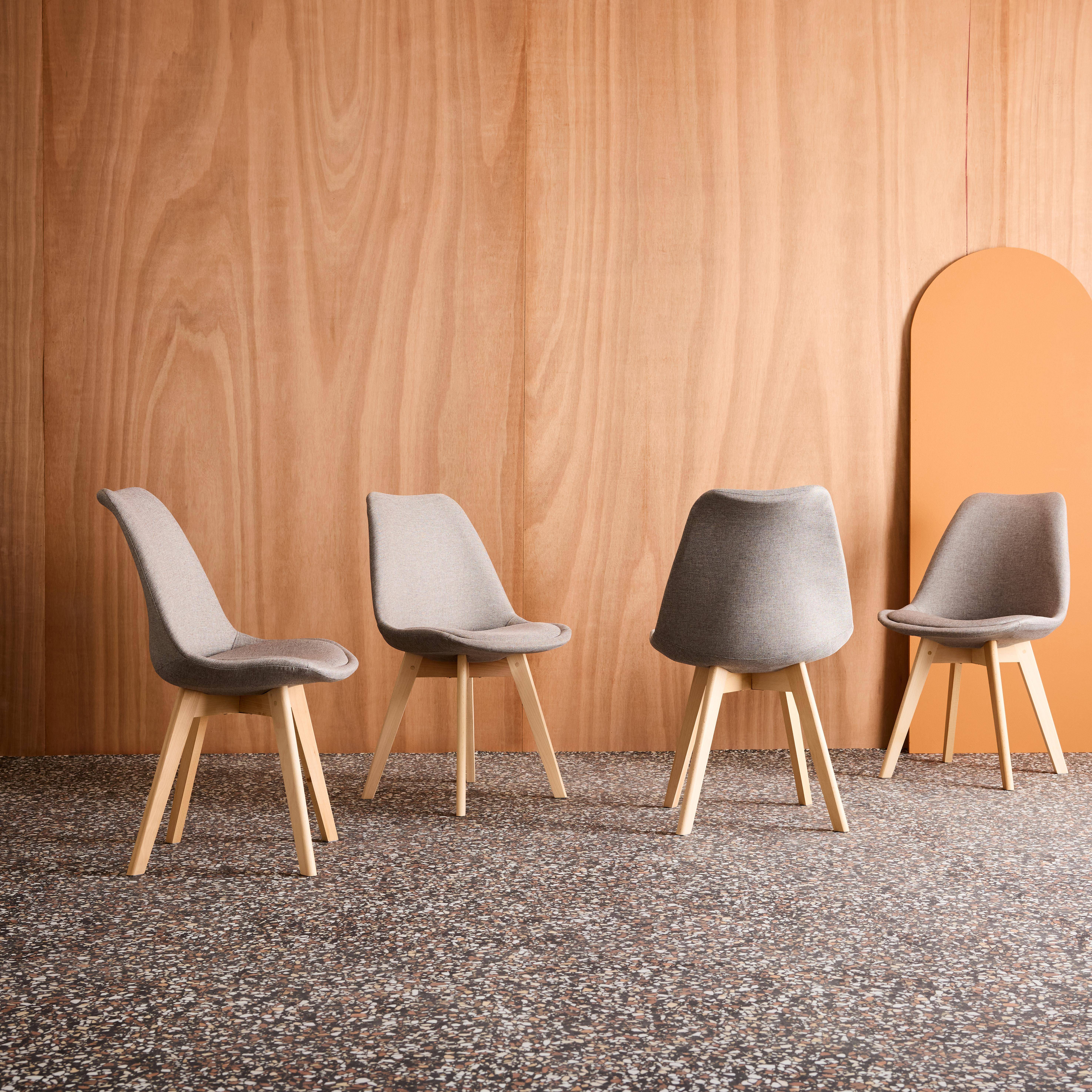 4er-Set skandinavische Stühle mit Stoffbezug, hellgrau, Beine aus Buchenholz - Nils Photo2