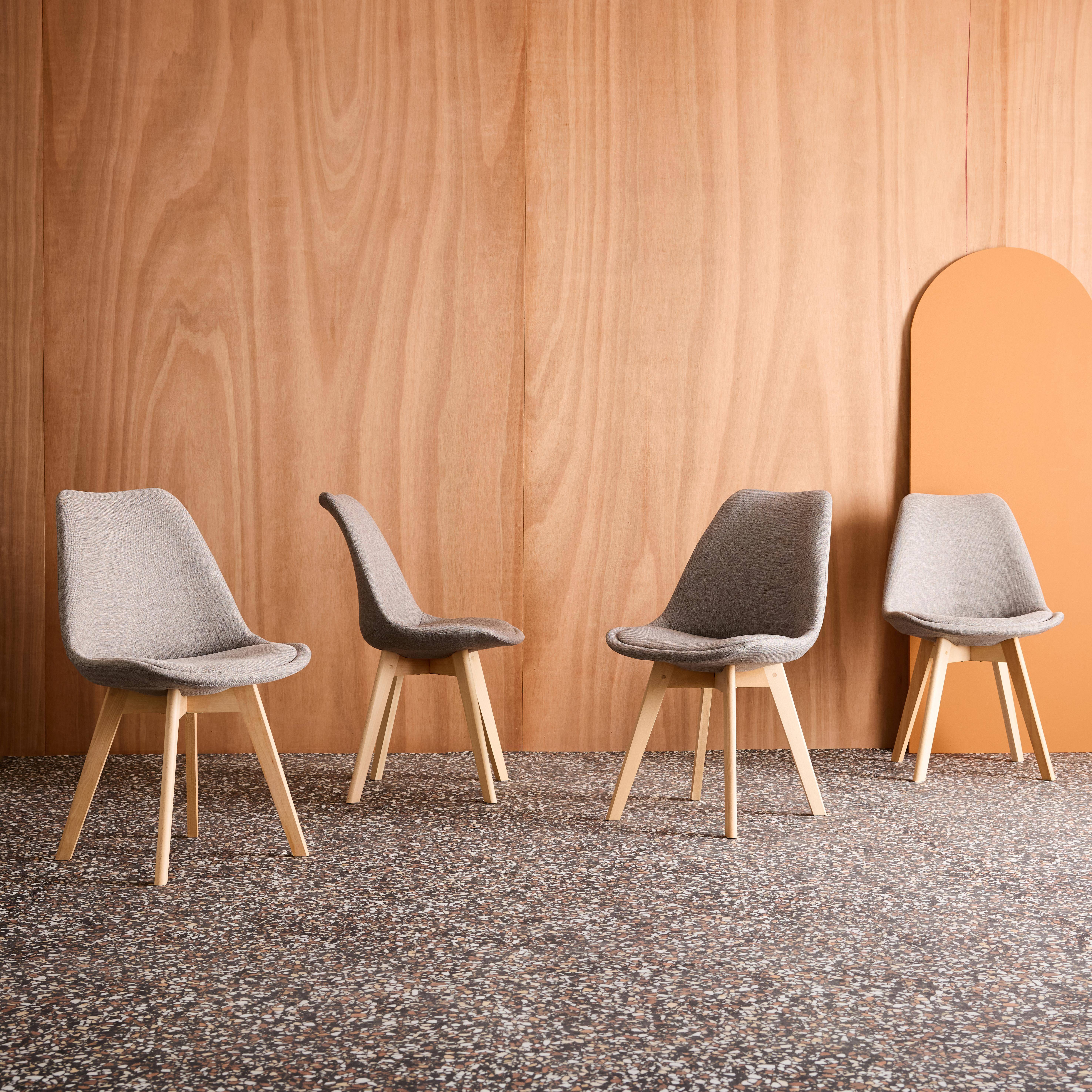 4er-Set skandinavische Stühle mit Stoffbezug, hellgrau, Beine aus Buchenholz - Nils,sweeek,Photo1