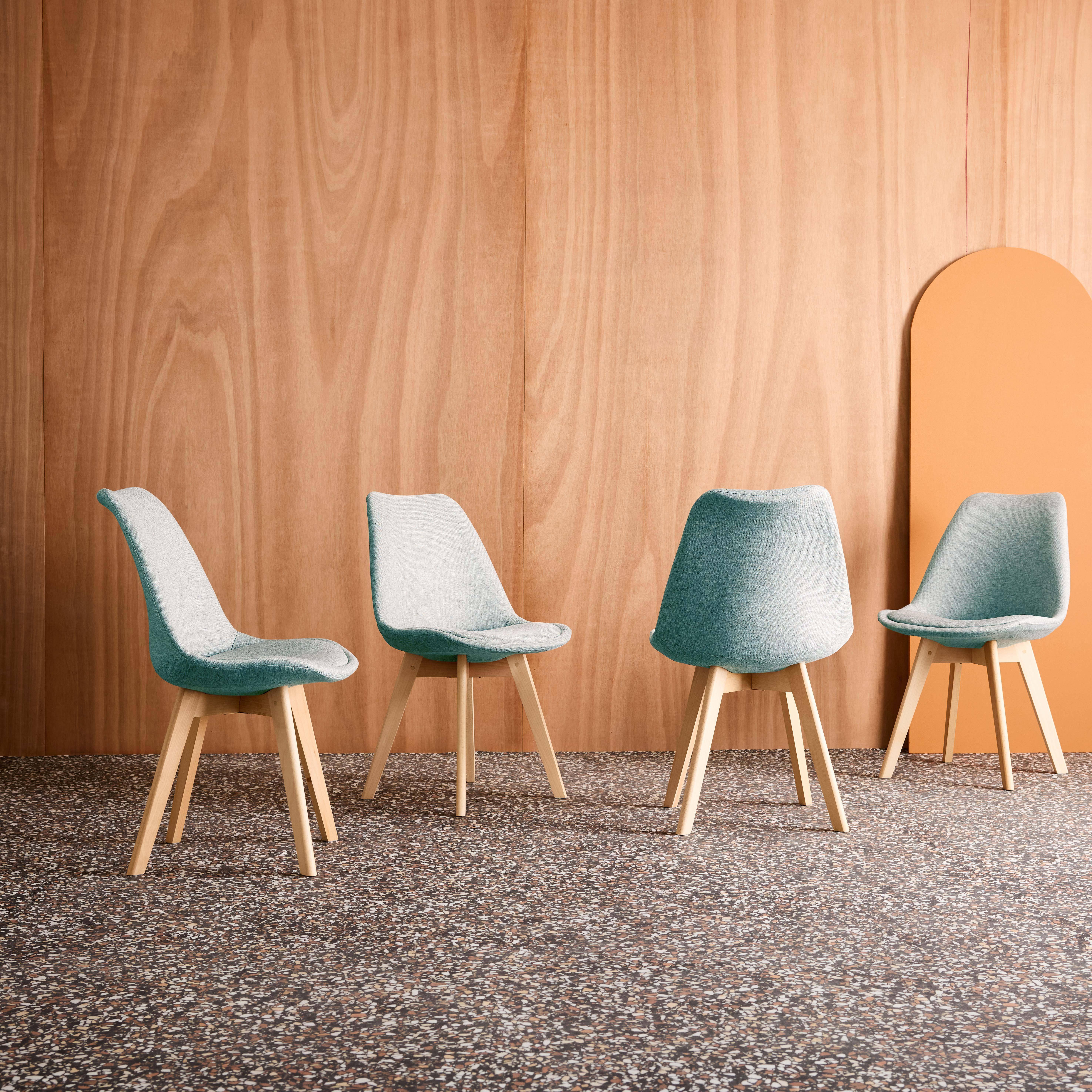 Lot de 4 chaises scandinaves revêtement tissu bleu clair, pieds bois de hêtre - Nils Photo2