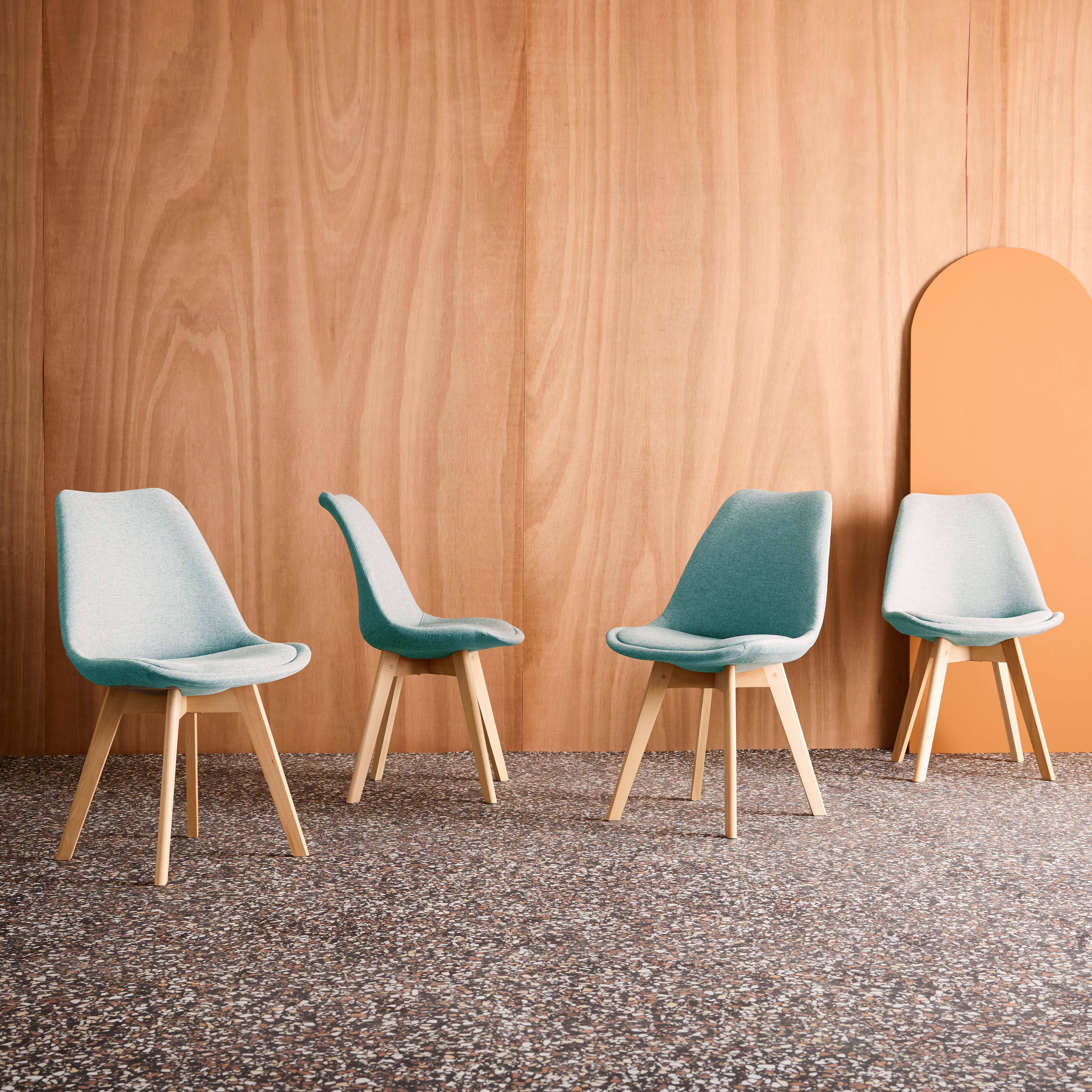 Lot de 4 chaises scandinaves revêtement tissu bleu clair, pieds bois de hêtre - Nils,sweeek,Photo1