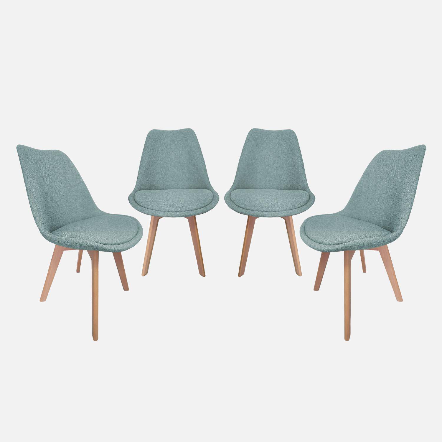 Lot de 4 chaises scandinaves revêtement tissu bleu clair, pieds bois de hêtre - Nils Photo1