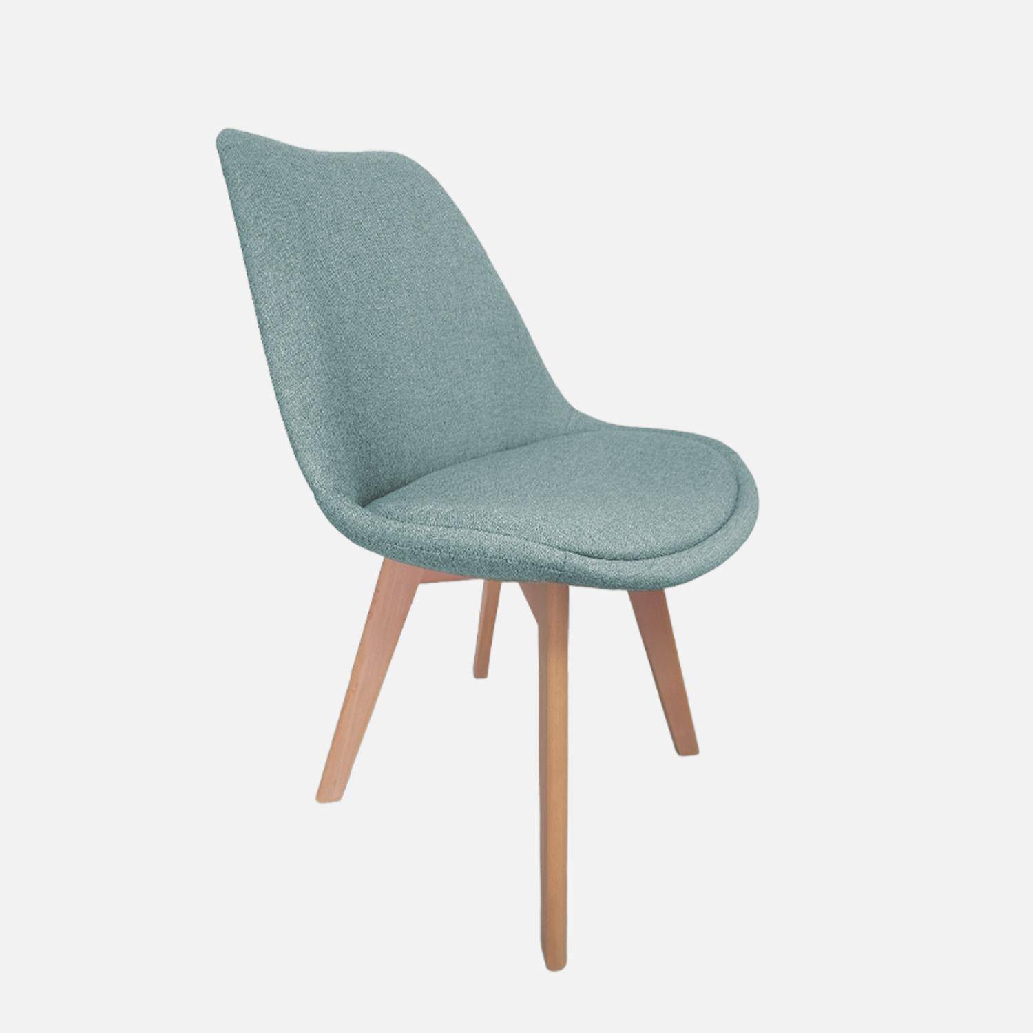 Lot de 4 chaises scandinaves revêtement tissu bleu clair, pieds bois de hêtre - Nils Photo2
