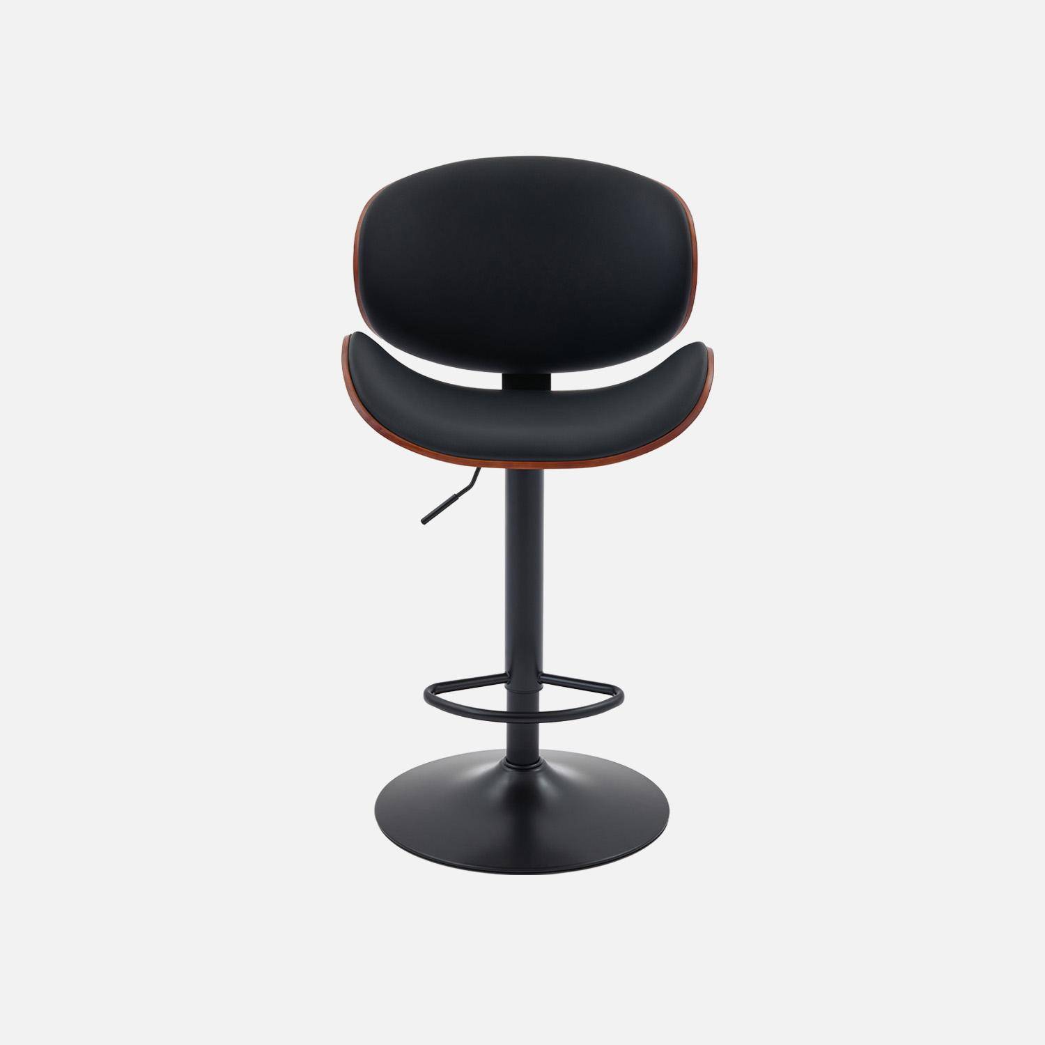 Lot de 2 tabourets de bar réglable décor bois courbé et simili cuir noyer et noir - L 53  P 51 x H 95-116cm - Dwight Photo3