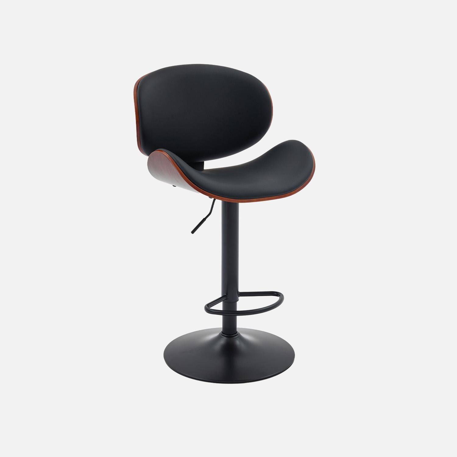 Lot de 2 tabourets de bar réglable décor bois courbé et simili cuir noyer et noir - L 53  P 51 x H 95-116cm - Dwight Photo2