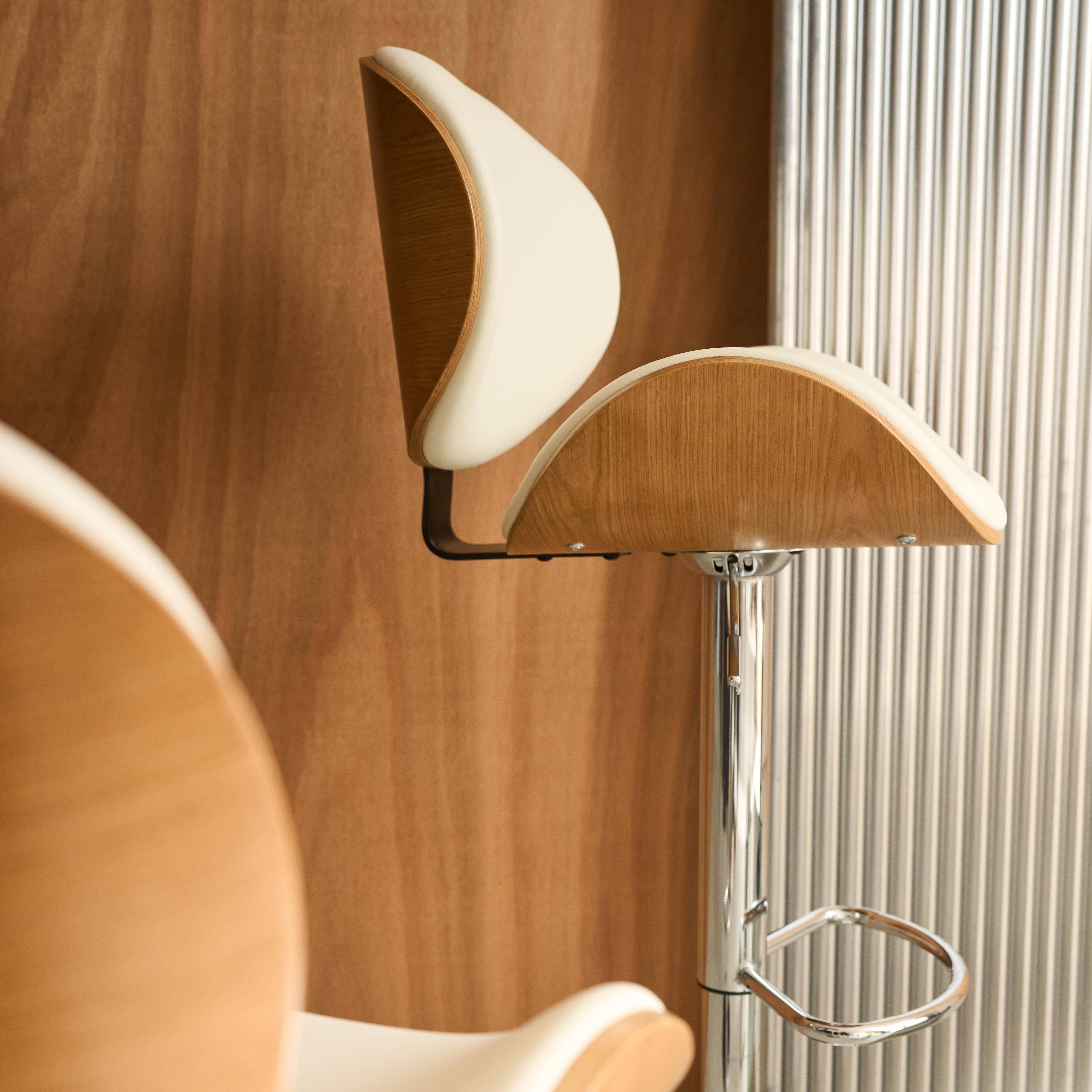 2er-Set höhenverstellbare Barhocker mit Holzdekor und Kunstleder eiche/weiß/verchromt - B 53 T 51 x H 95-116 cm - Dwight,sweeek,Photo4