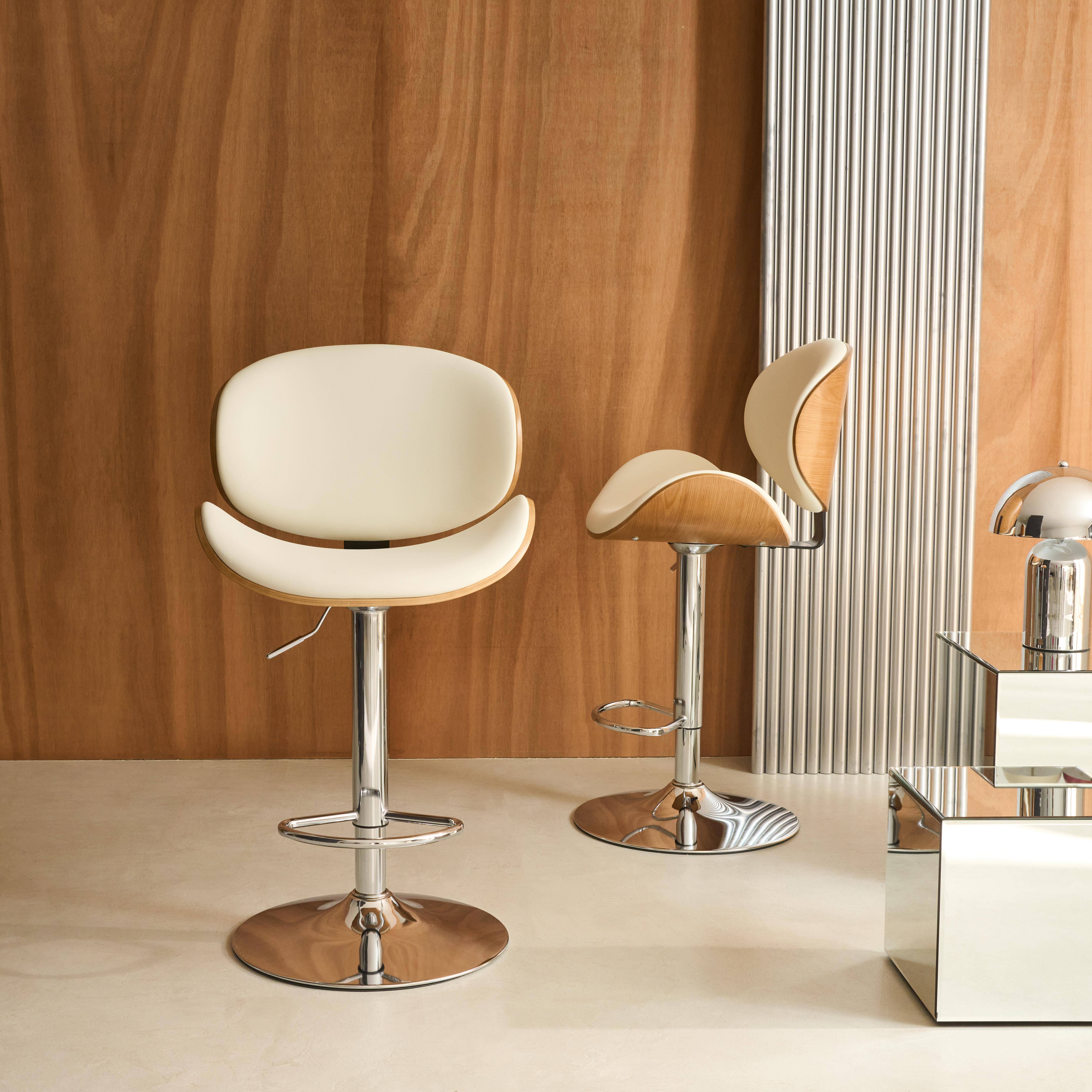 2er-Set höhenverstellbare Barhocker mit Holzdekor und Kunstleder eiche/weiß/verchromt - B 53 T 51 x H 95-116 cm - Dwight Photo1