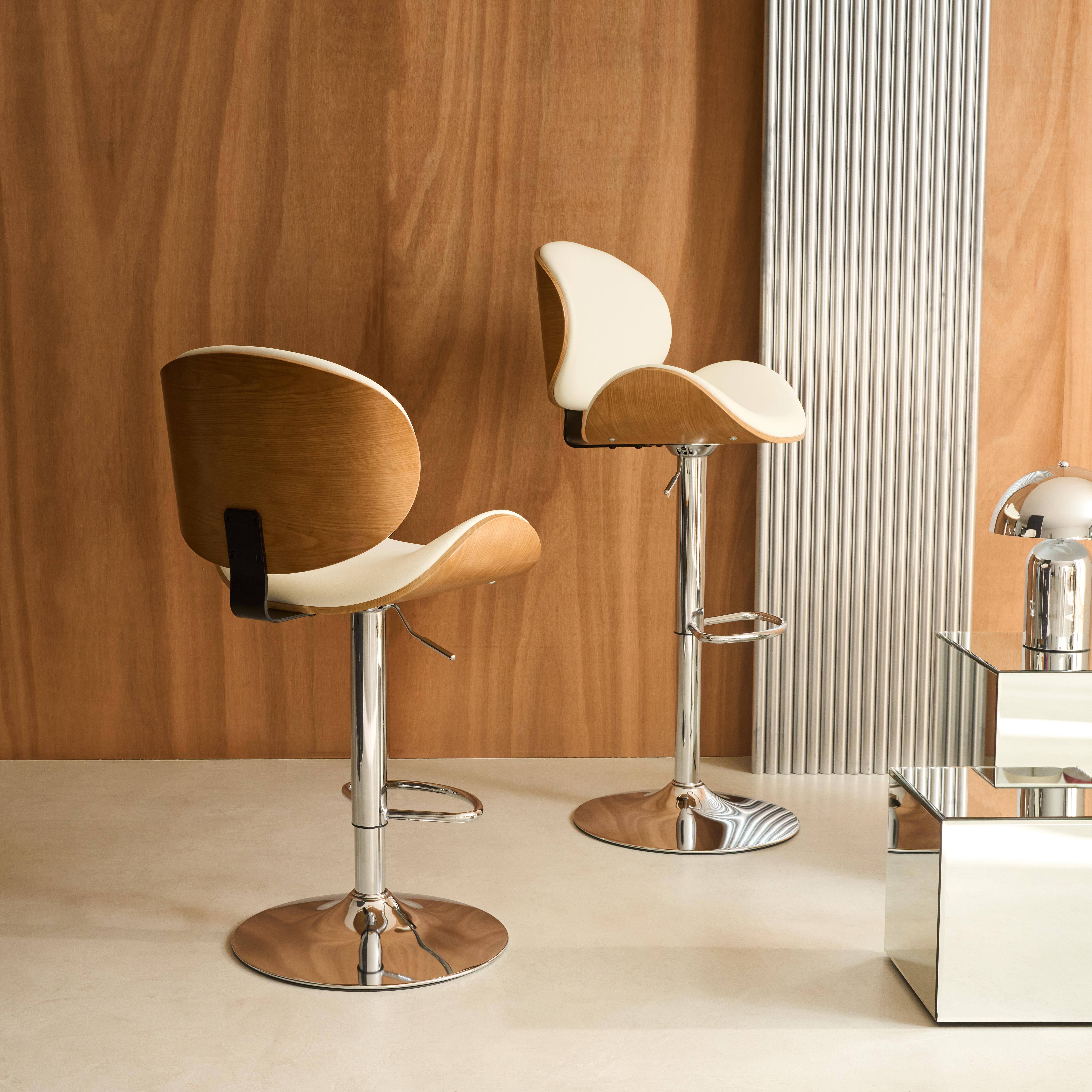 2er-Set höhenverstellbare Barhocker mit Holzdekor und Kunstleder eiche/weiß/verchromt - B 53 T 51 x H 95-116 cm - Dwight,sweeek,Photo2