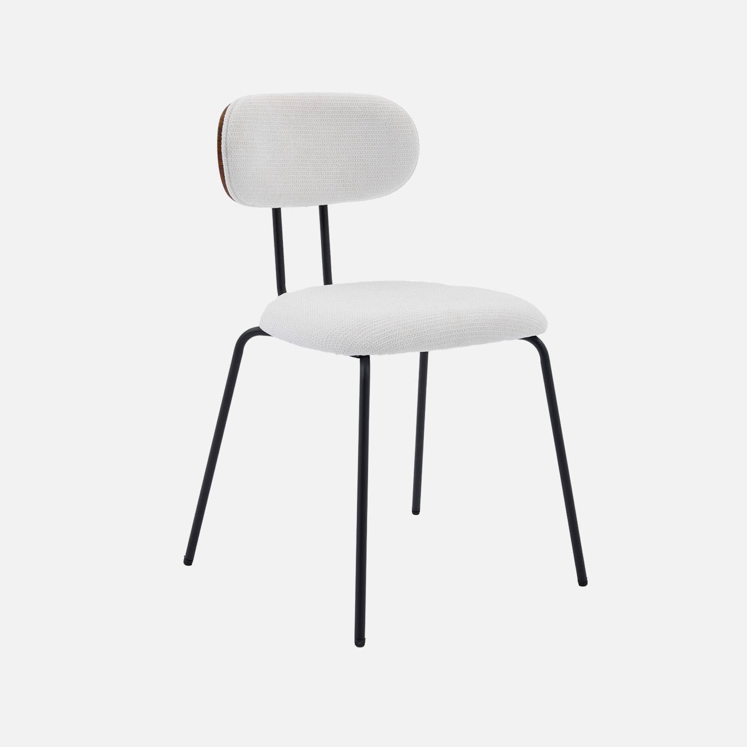 2 chaises décor bois courbé teinté noyer et tissu déperlant blanc, pieds métal noir mat - L 45 x P 55 x H 80cm - Erin Photo2