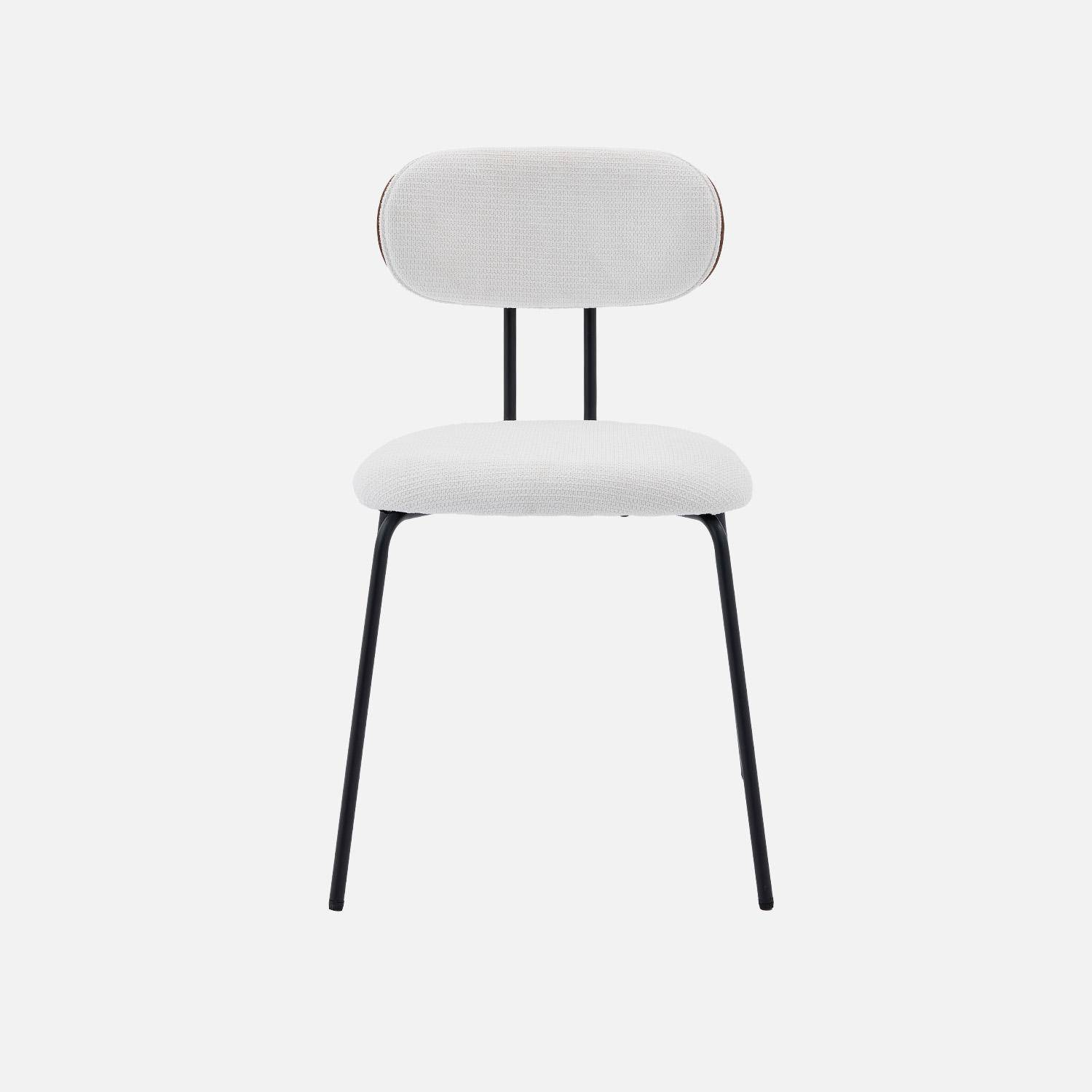 2 chaises décor bois courbé teinté noyer et tissu déperlant blanc, pieds métal noir mat - L 45 x P 55 x H 80cm - Erin Photo3