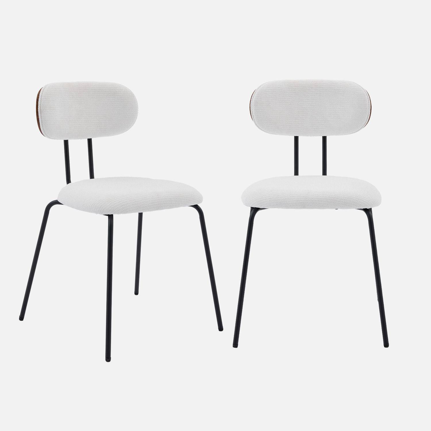 2 chaises décor bois courbé teinté noyer et tissu déperlant blanc, pieds métal noir mat - L 45 x P 55 x H 80cm - Erin,sweeek,Photo6