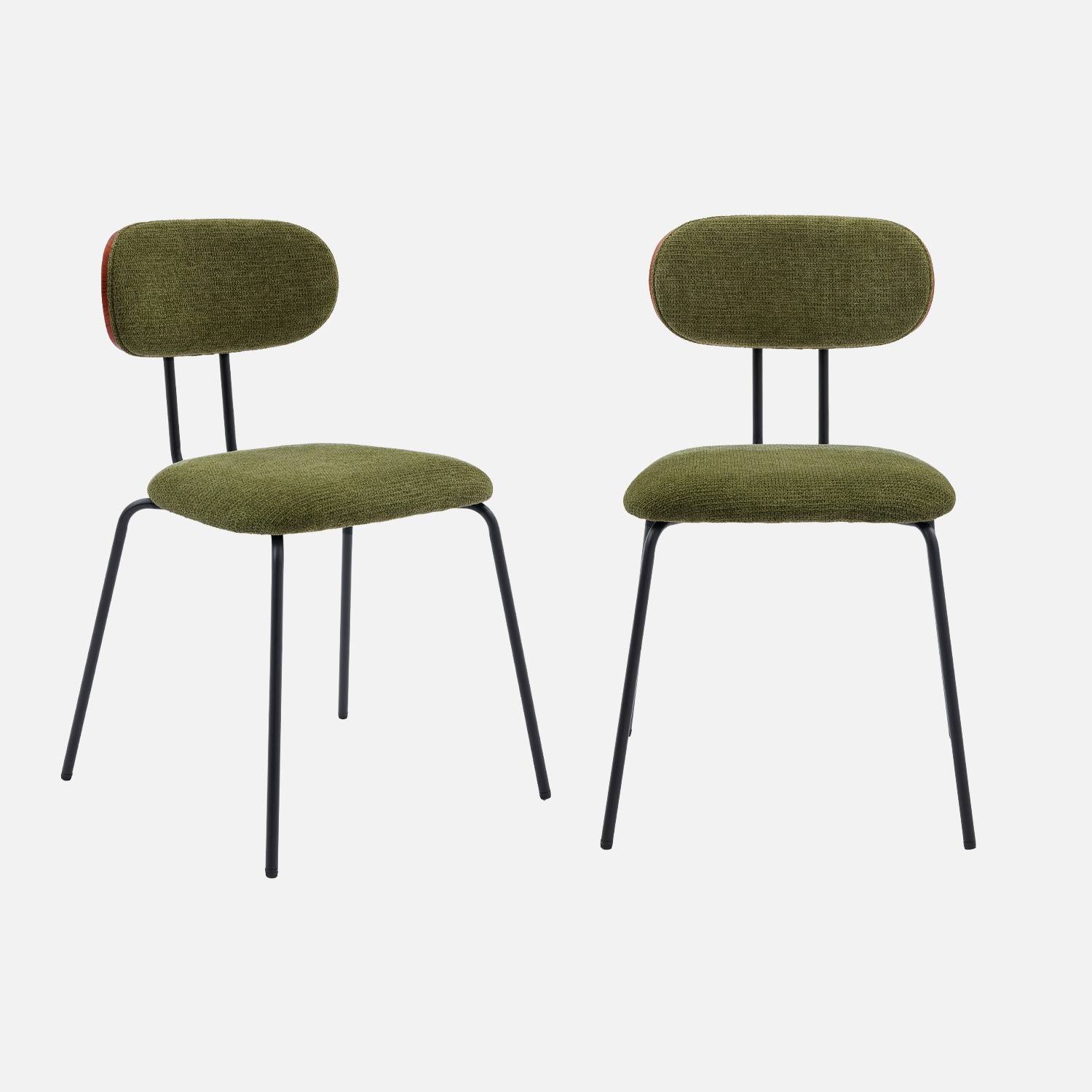 Chaise décor bois courbé teinté noyer et tissu déperlant kaki (lot de 2)