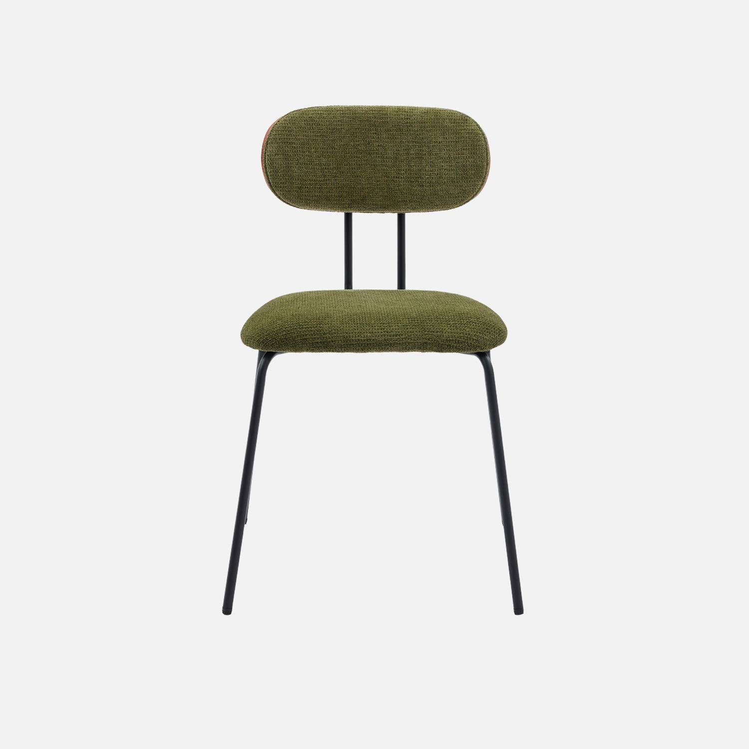 2 chaises décor bois courbé teinté noyer et tissu déperlant kaki, pieds métal noir mat - L 45 x P 55 x H 80cm - Erin Photo3