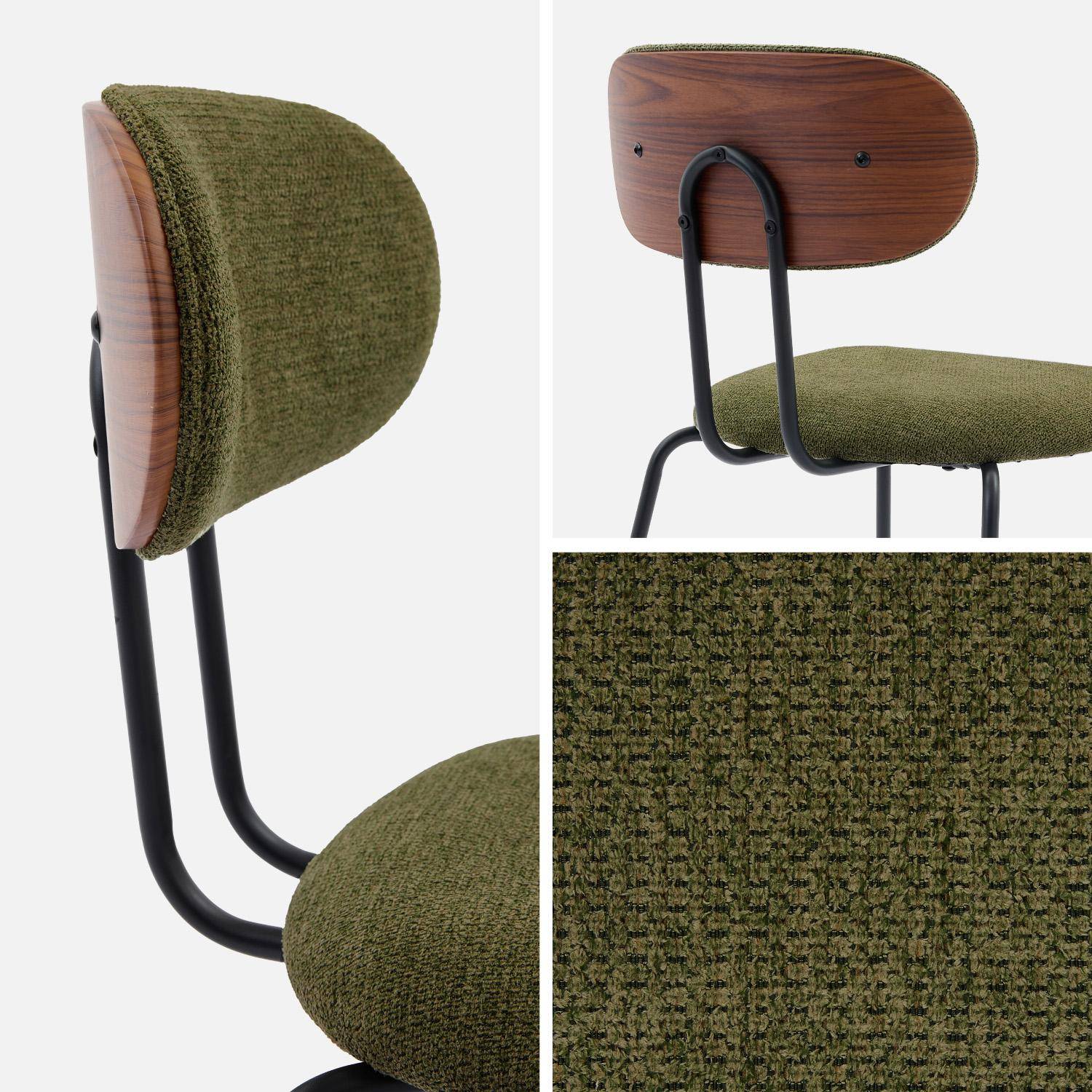 2 chaises décor bois courbé teinté noyer et tissu déperlant kaki, pieds métal noir mat - L 45 x P 55 x H 80cm - Erin Photo4