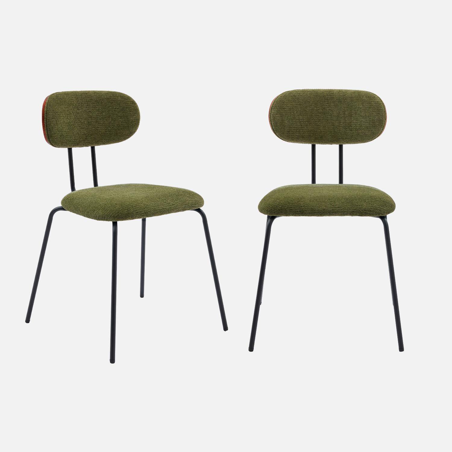 2 chaises décor bois courbé teinté noyer et tissu déperlant kaki, pieds métal noir mat - L 45 x P 55 x H 80cm - Erin Photo1
