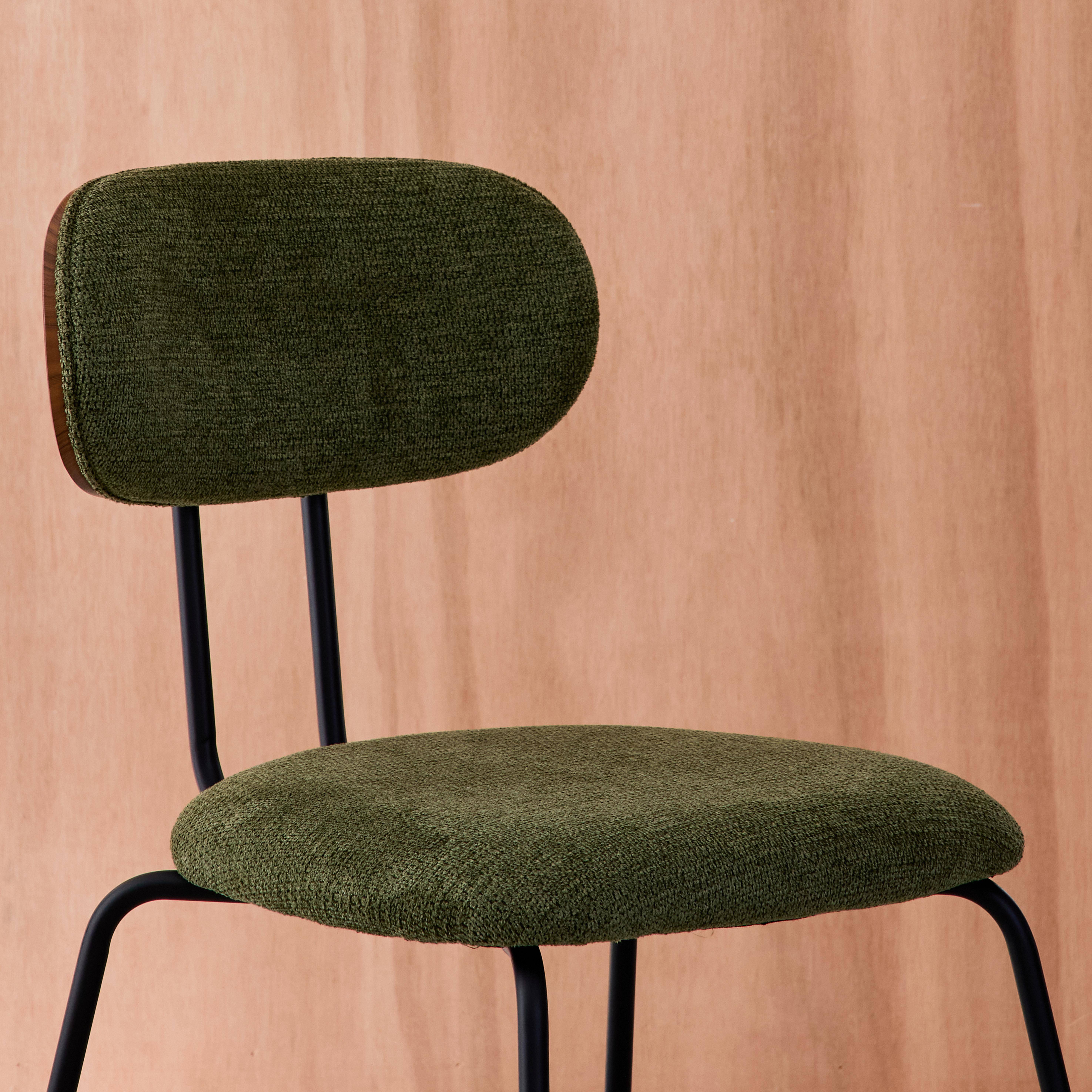 Krzesło w kolorze drewna orzechowego, gięte, z hydrofobową tkaniną w kolorze khaki i czarnymi metalowymi nóżkami, 2 sztuki - dł. 45 x szer. 55 x wys. 80 cm - Erin Photo3