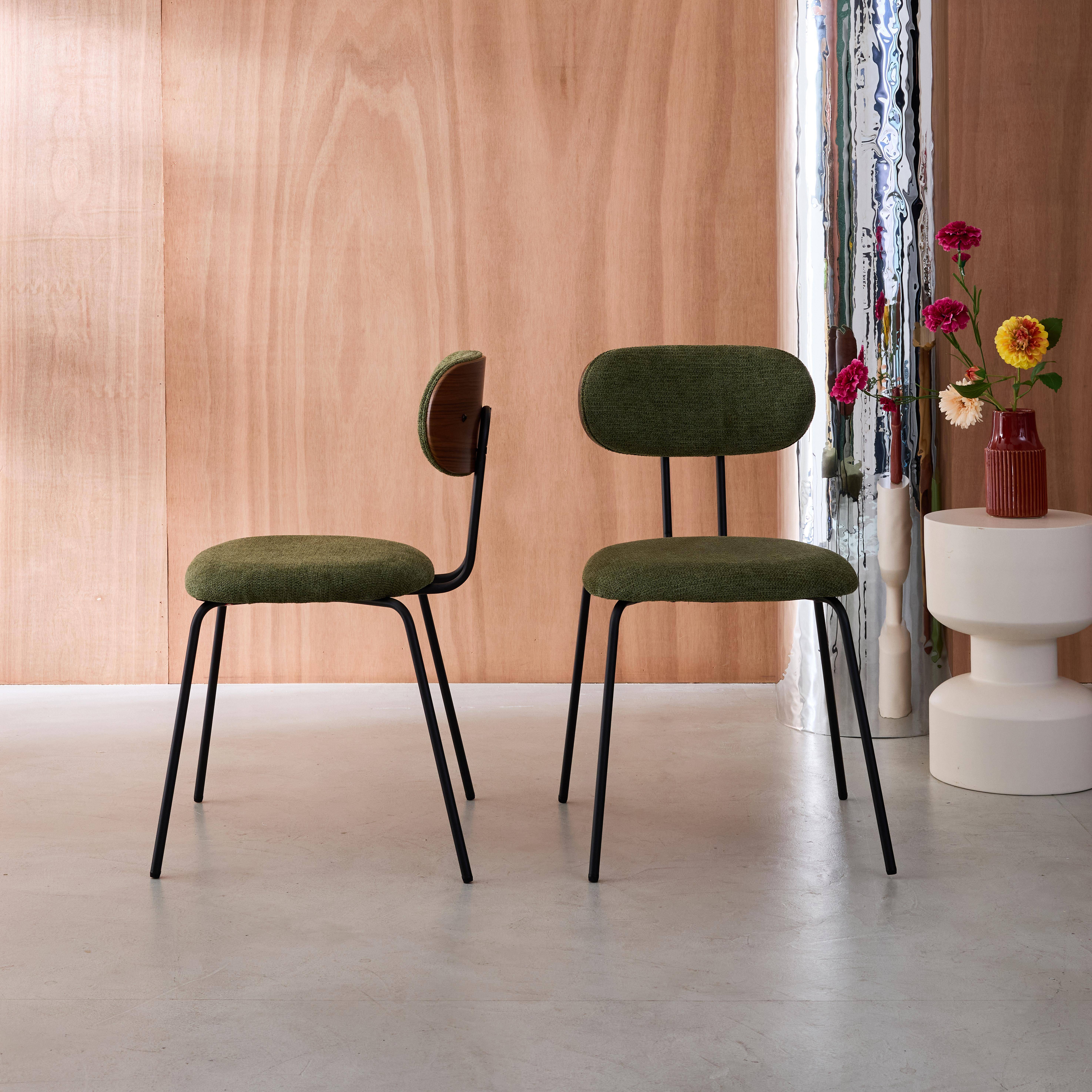 Krzesło w kolorze drewna orzechowego, gięte, z hydrofobową tkaniną w kolorze khaki i czarnymi metalowymi nóżkami, 2 sztuki - dł. 45 x szer. 55 x wys. 80 cm - Erin Photo1