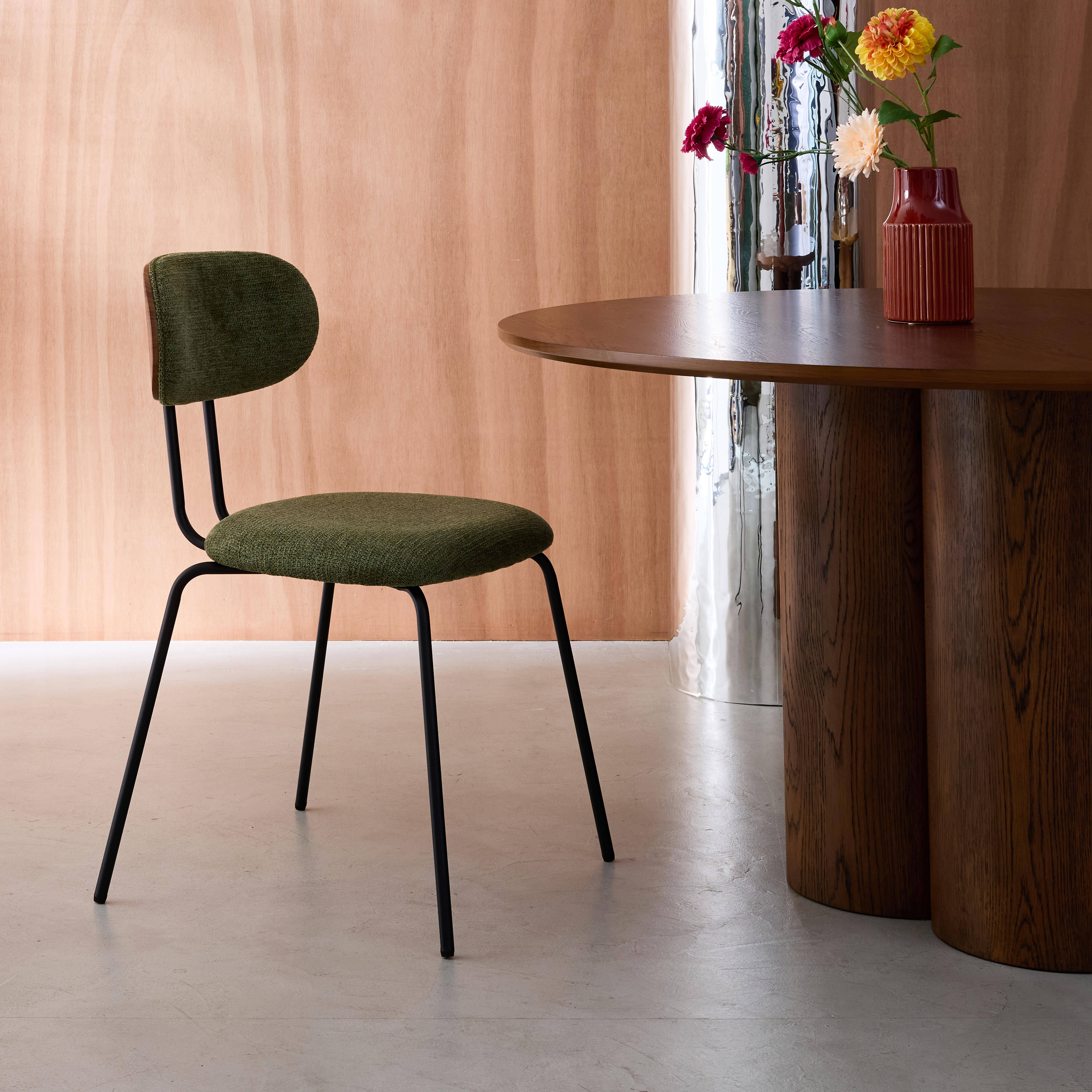 Krzesło w kolorze drewna orzechowego, gięte, z hydrofobową tkaniną w kolorze khaki i czarnymi metalowymi nóżkami, 2 sztuki - dł. 45 x szer. 55 x wys. 80 cm - Erin,sweeek,Photo4