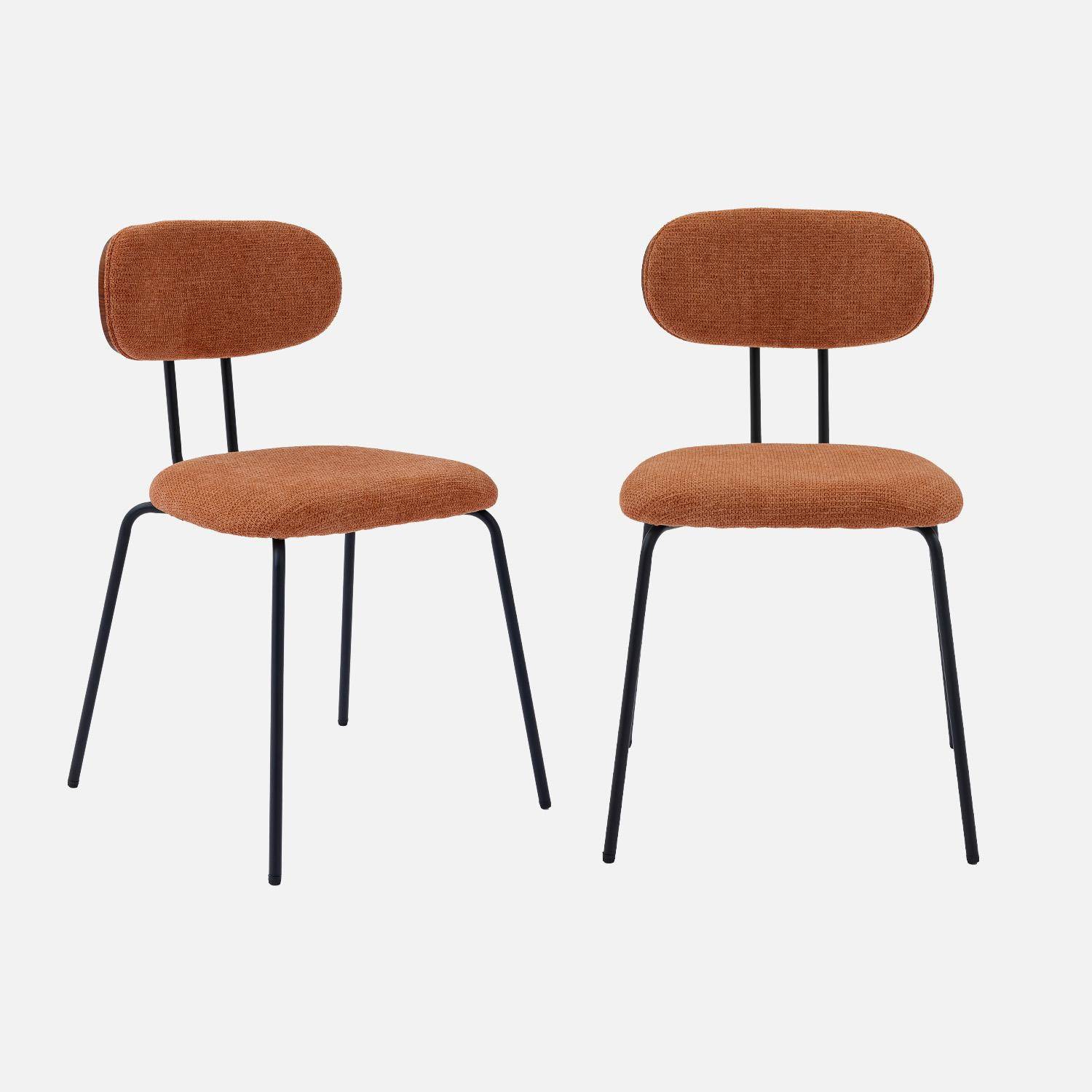2 chaises décor bois courbé teinté noyer et tissu déperlant terracotta, pieds métal noir mat - L 45 x P 55 x H 80cm - Erin Photo1