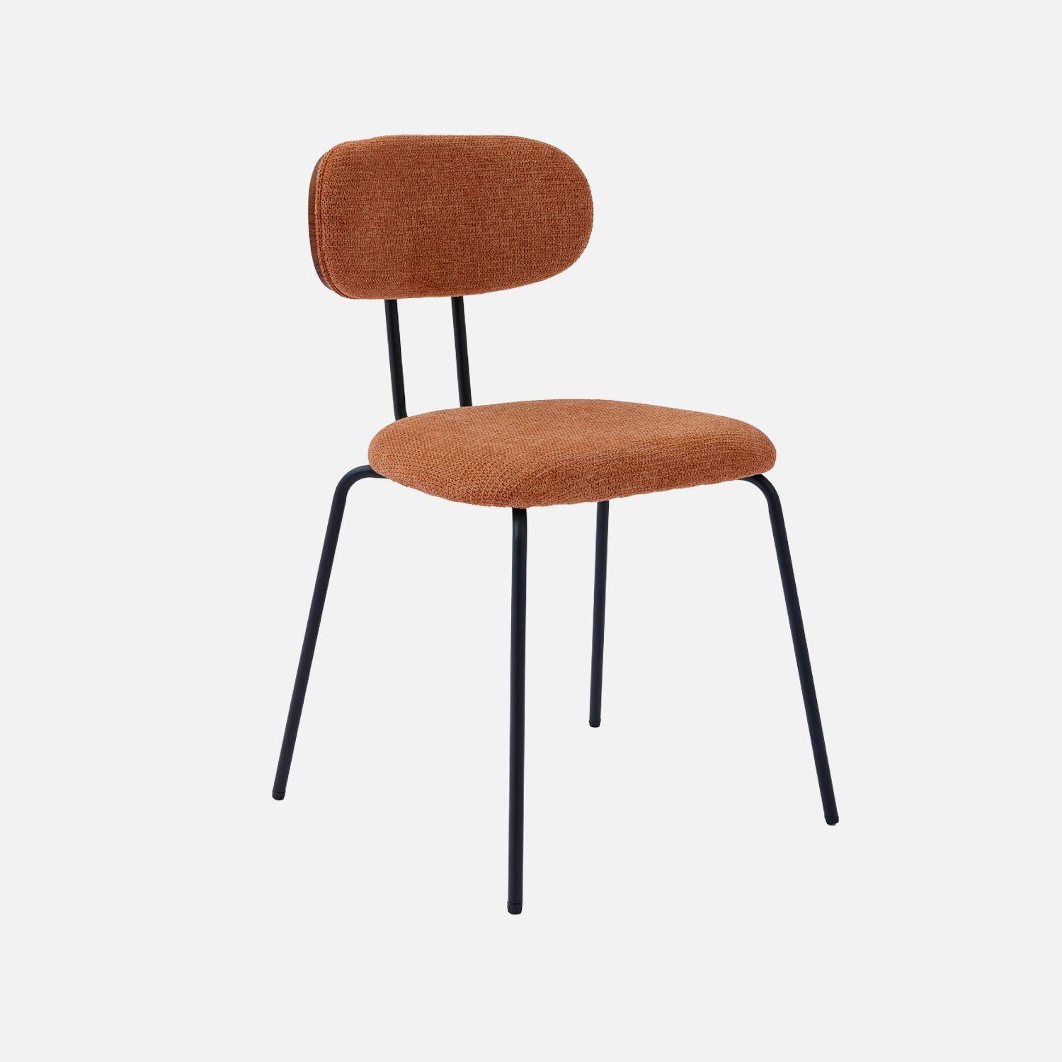 2 chaises décor bois courbé teinté noyer et tissu déperlant terracotta, pieds métal noir mat - L 45 x P 55 x H 80cm - Erin Photo2