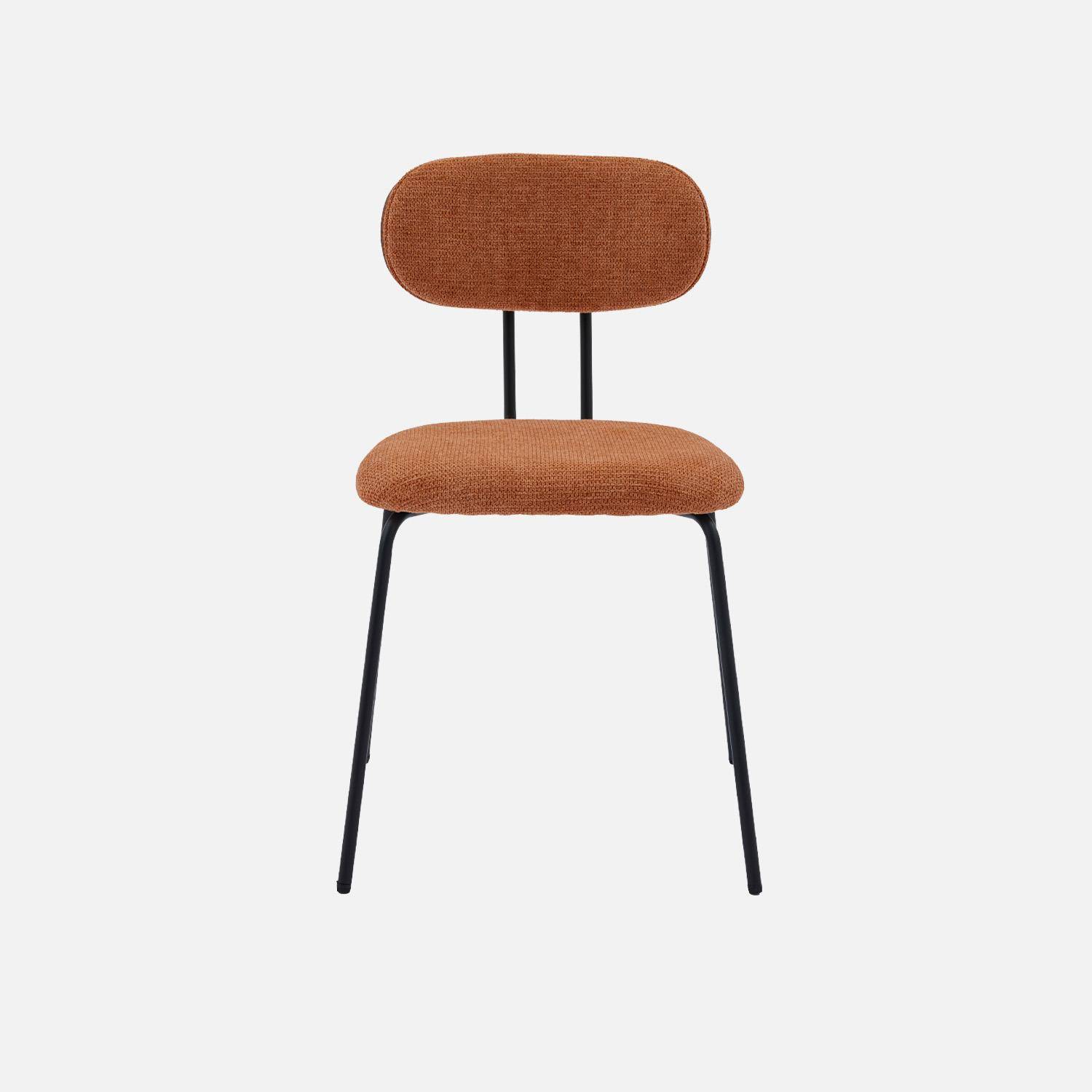 2 chaises décor bois courbé teinté noyer et tissu déperlant terracotta, pieds métal noir mat - L 45 x P 55 x H 80cm - Erin Photo3