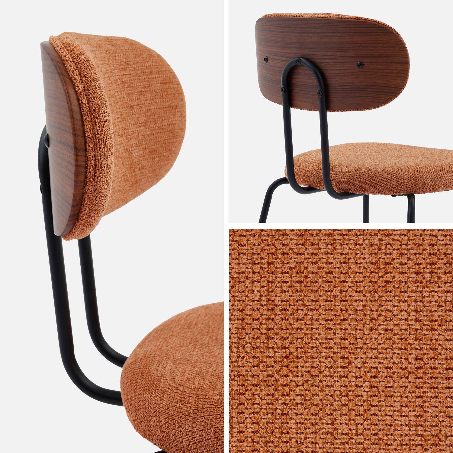 2 chaises décor bois courbé teinté noyer et tissu déperlant terracotta, pieds métal noir mat - L 45 x P 55 x H 80cm - Erin Photo4