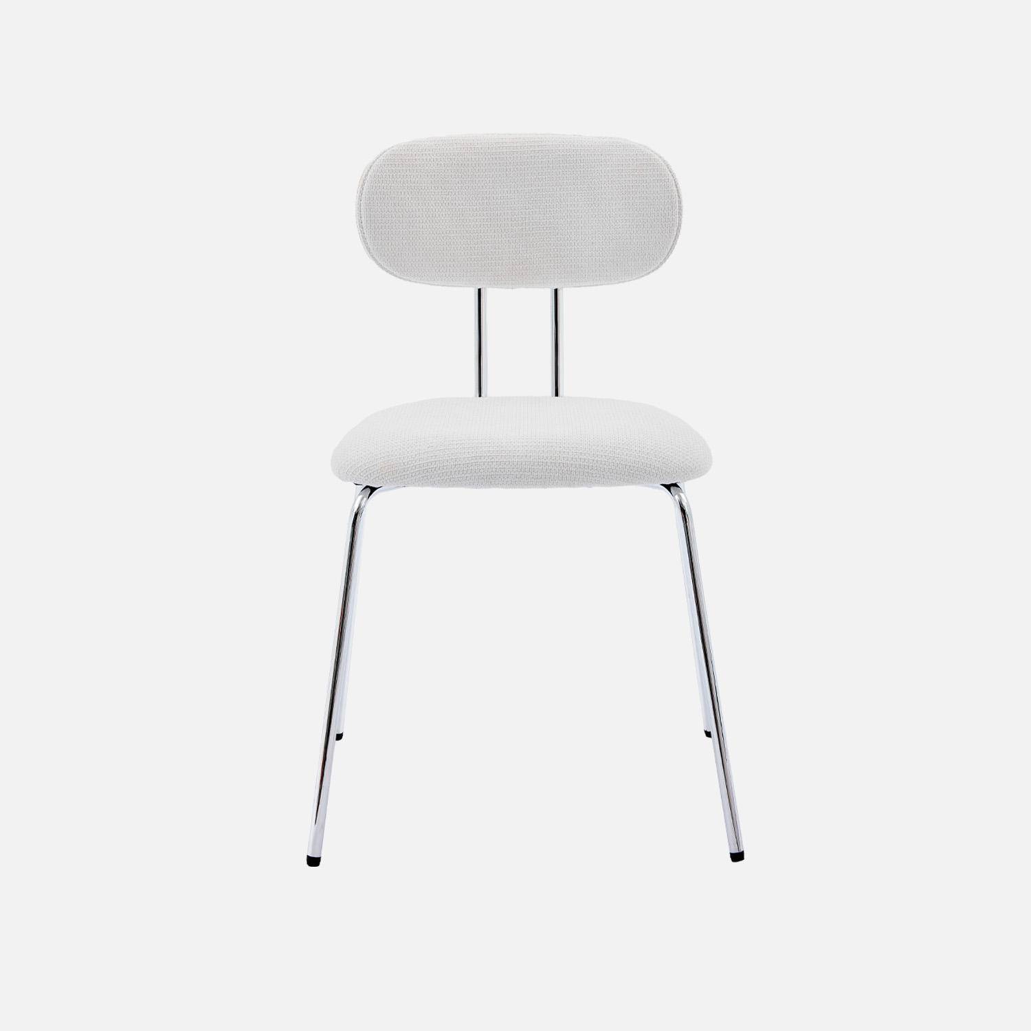 2 chaises décor bois courbé teinté chêne et tissu déperlant blanc, pieds métal chromé - L 45 x P 55 x H 80cm - Erin,sweeek,Photo3