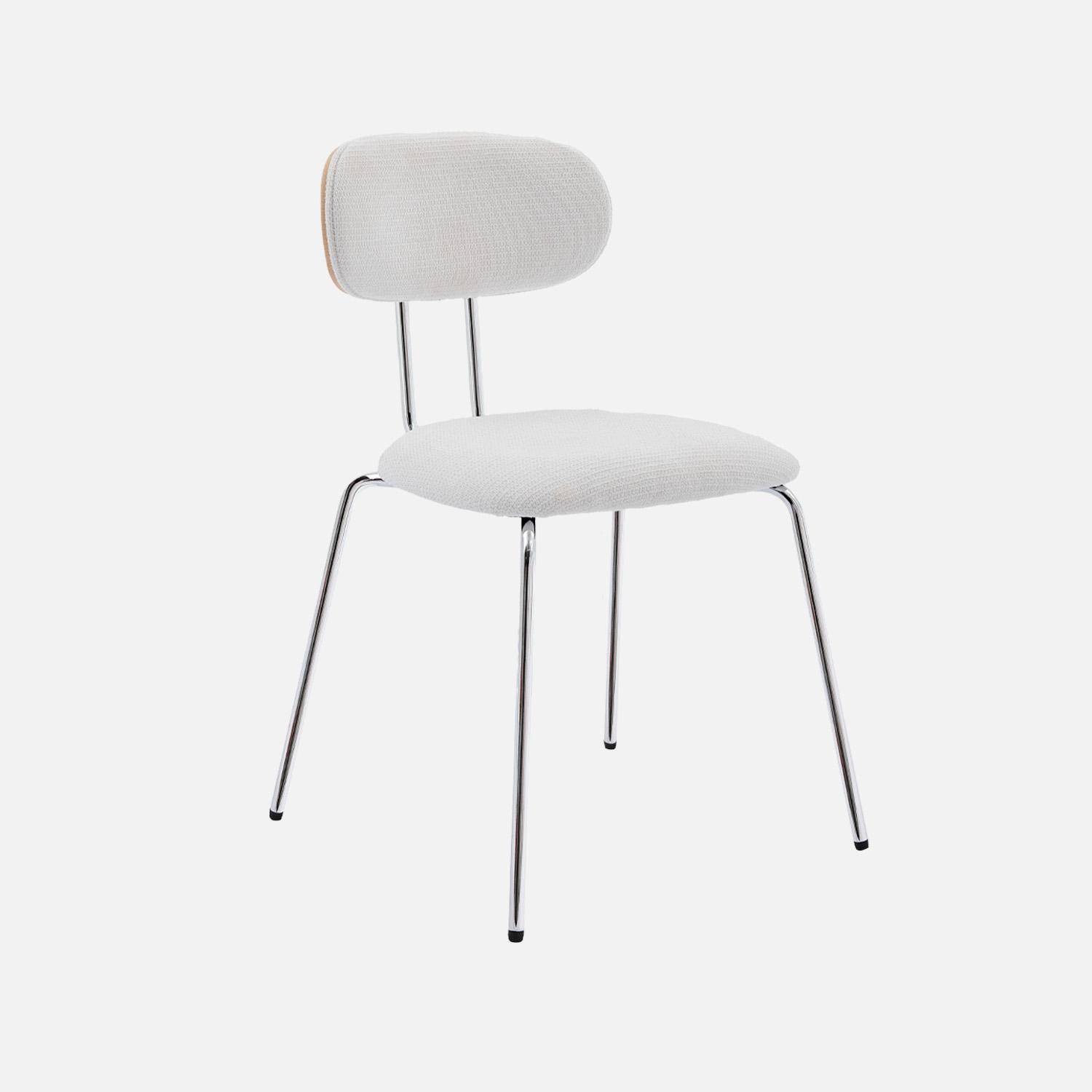2 chaises décor bois courbé teinté chêne et tissu déperlant blanc, pieds métal chromé - L 45 x P 55 x H 80cm - Erin Photo2
