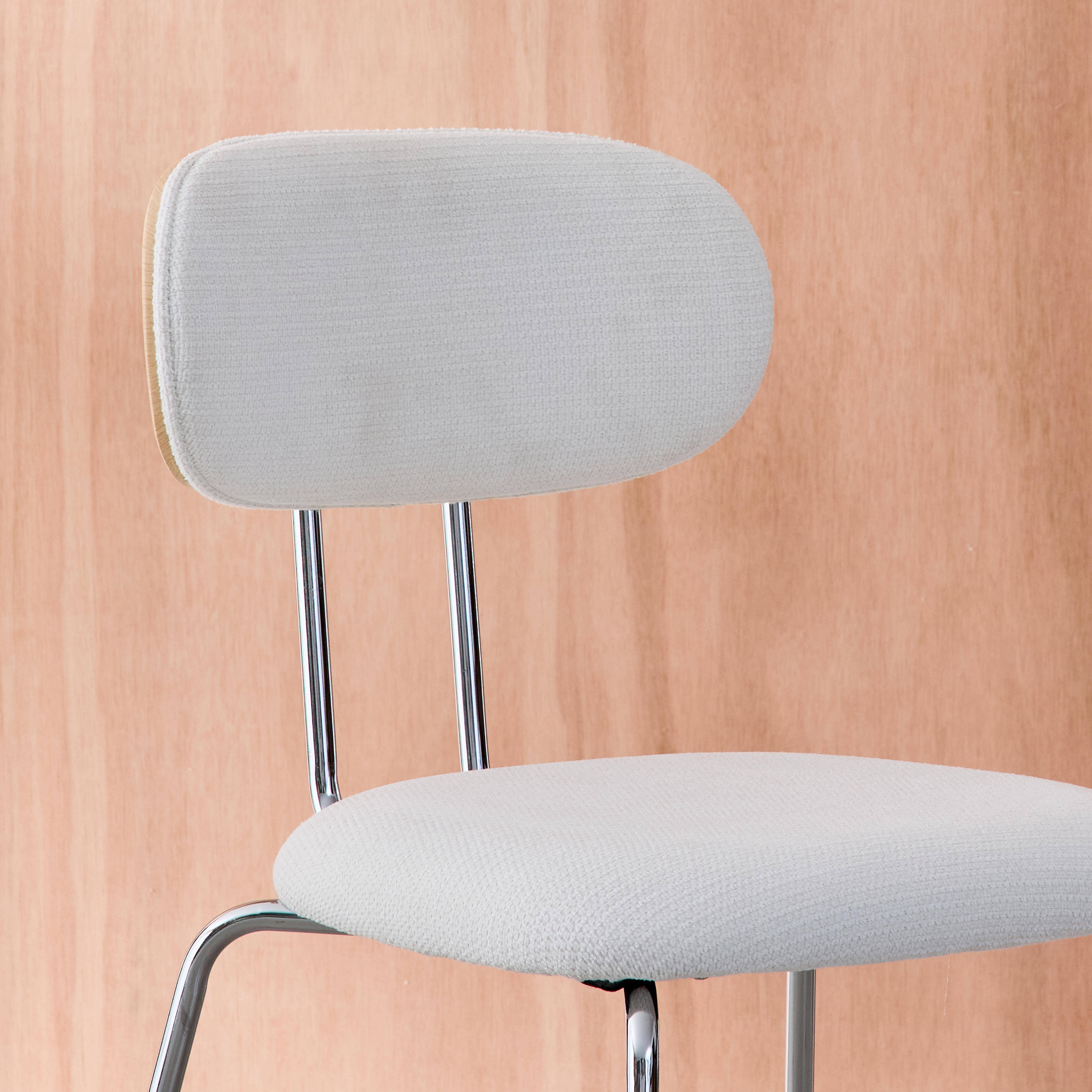 Stoel met gebogen eikenhoutdecor chromen metalen poten en waterafstotende stof wit 45 x 55 x 80cm - Erin,sweeek,Photo3