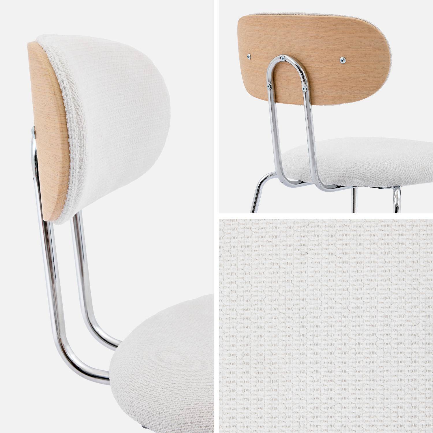 2 chaises décor bois courbé teinté chêne et tissu déperlant blanc, pieds métal chromé - L 45 x P 55 x H 80cm - Erin Photo4