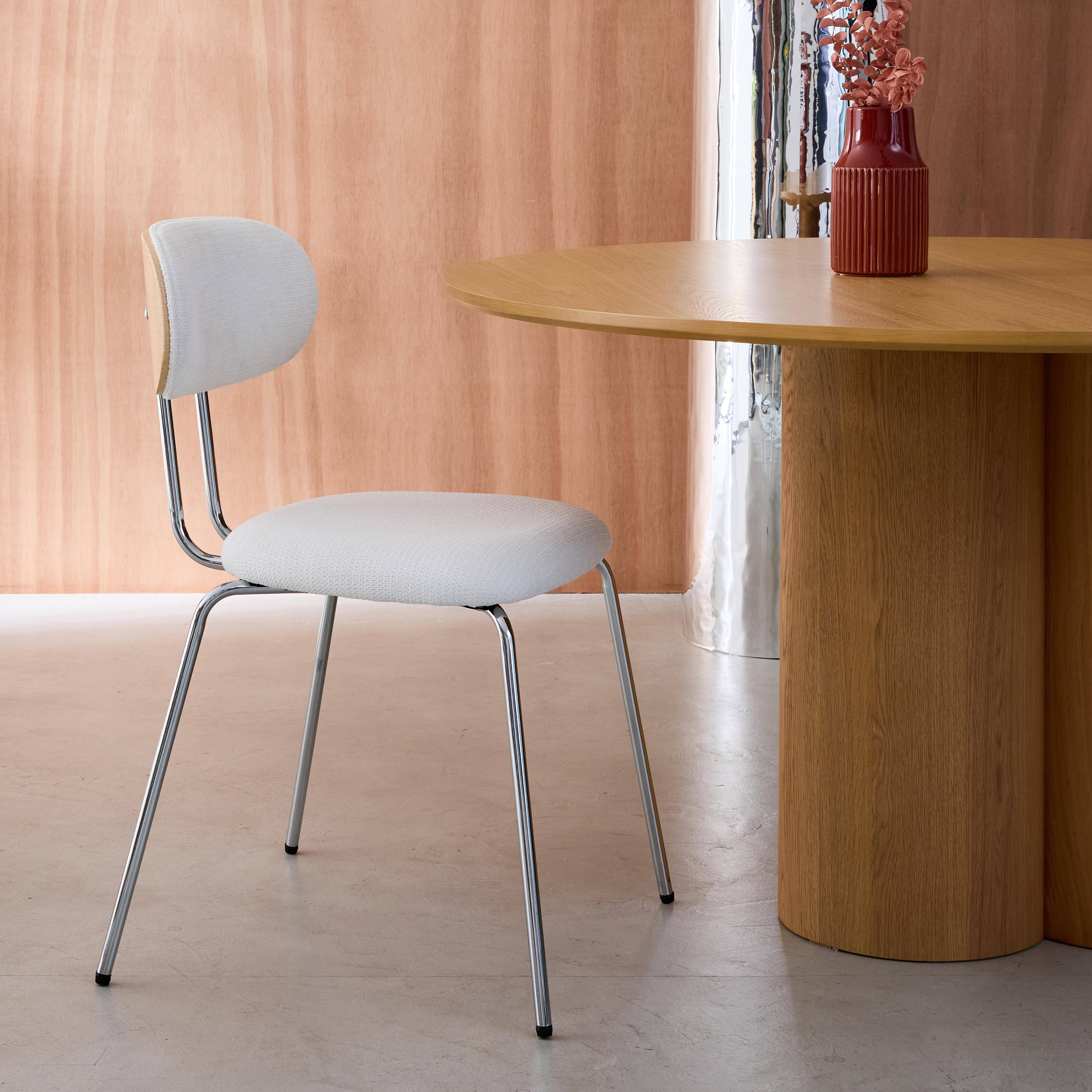 Stoel met gebogen eikenhoutdecor chromen metalen poten en waterafstotende stof wit 45 x 55 x 80cm - Erin,sweeek,Photo4