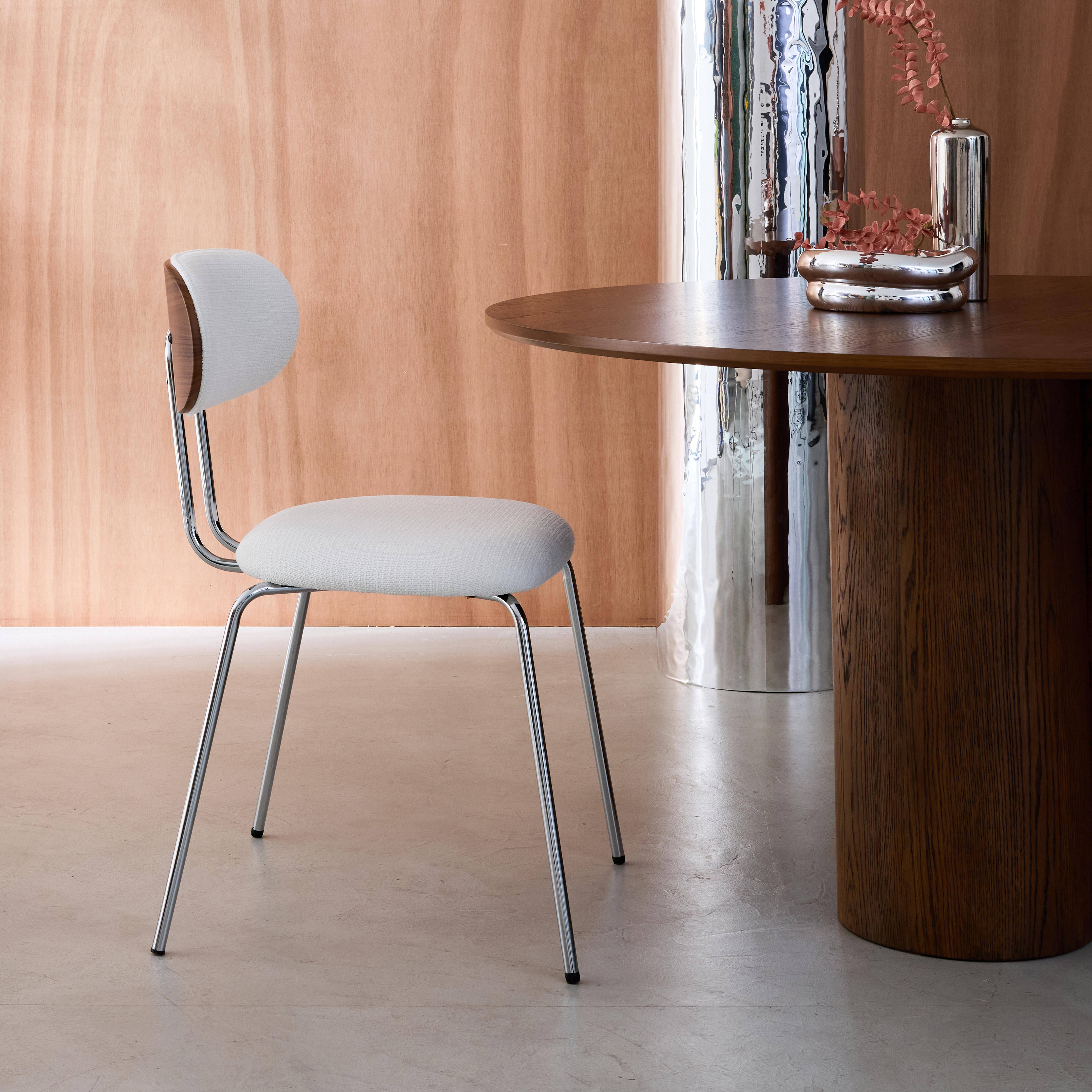 Krzesło w kolorze drewna orzecha, gięte, z białą hydrofobową tkaniną i chromowanymi metalowymi nóżkami (2 szt.) dł. 45 x szer. 55 x wys. 80 cm - Erin,sweeek,Photo4