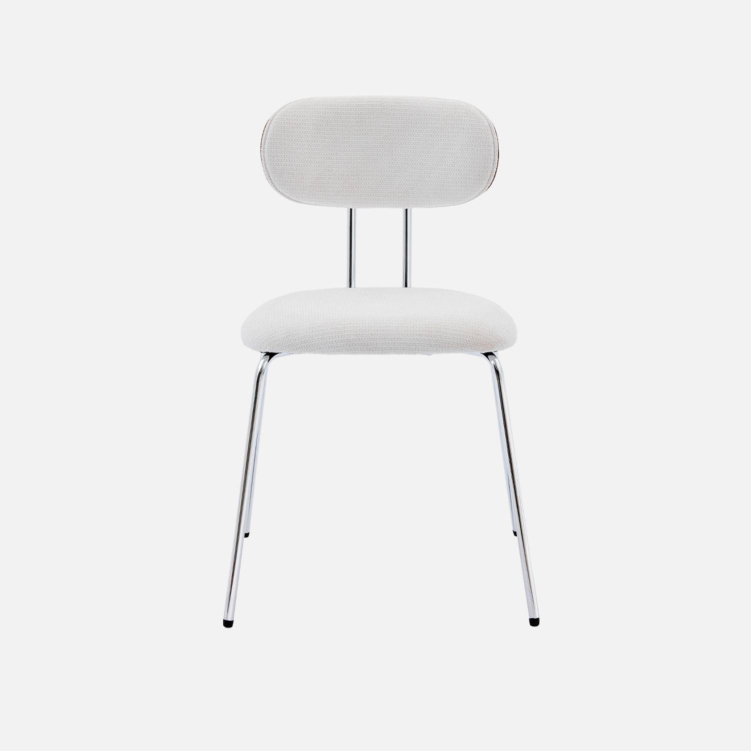 2 chaises décor bois courbé teinté noyer et tissu déperlant blanc, pieds métal chromé - L 45 x P 55 x H 80cm - Erin,sweeek,Photo3