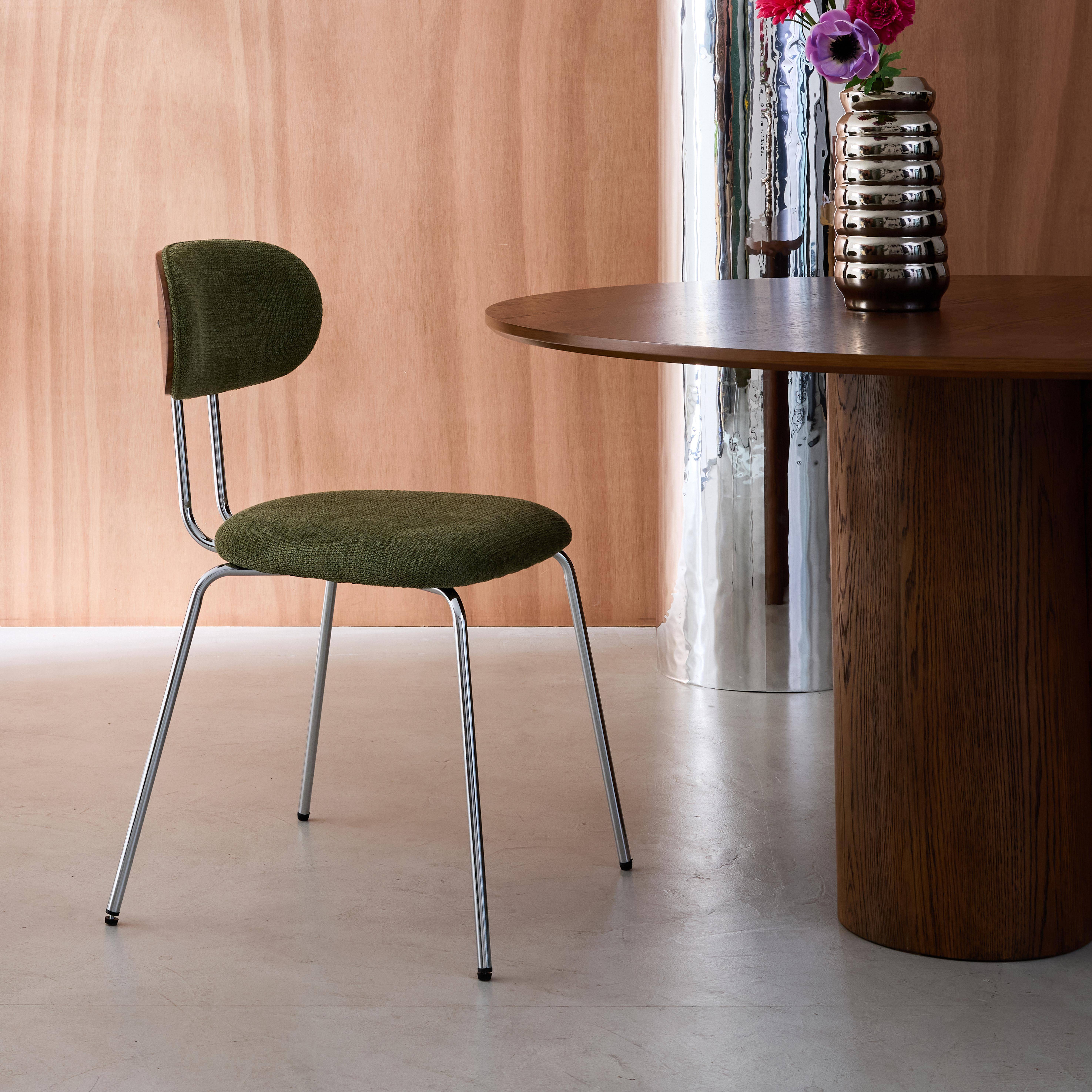 Krzesło w kolorze drewna orzecha, gięte, z hydrofobową tkaniną w kolorze khaki i chromowanymi metalowymi nóżkami 2 sztuki dł. 45 x szer. 55 x wys. 80 cm - Erin,sweeek,Photo4