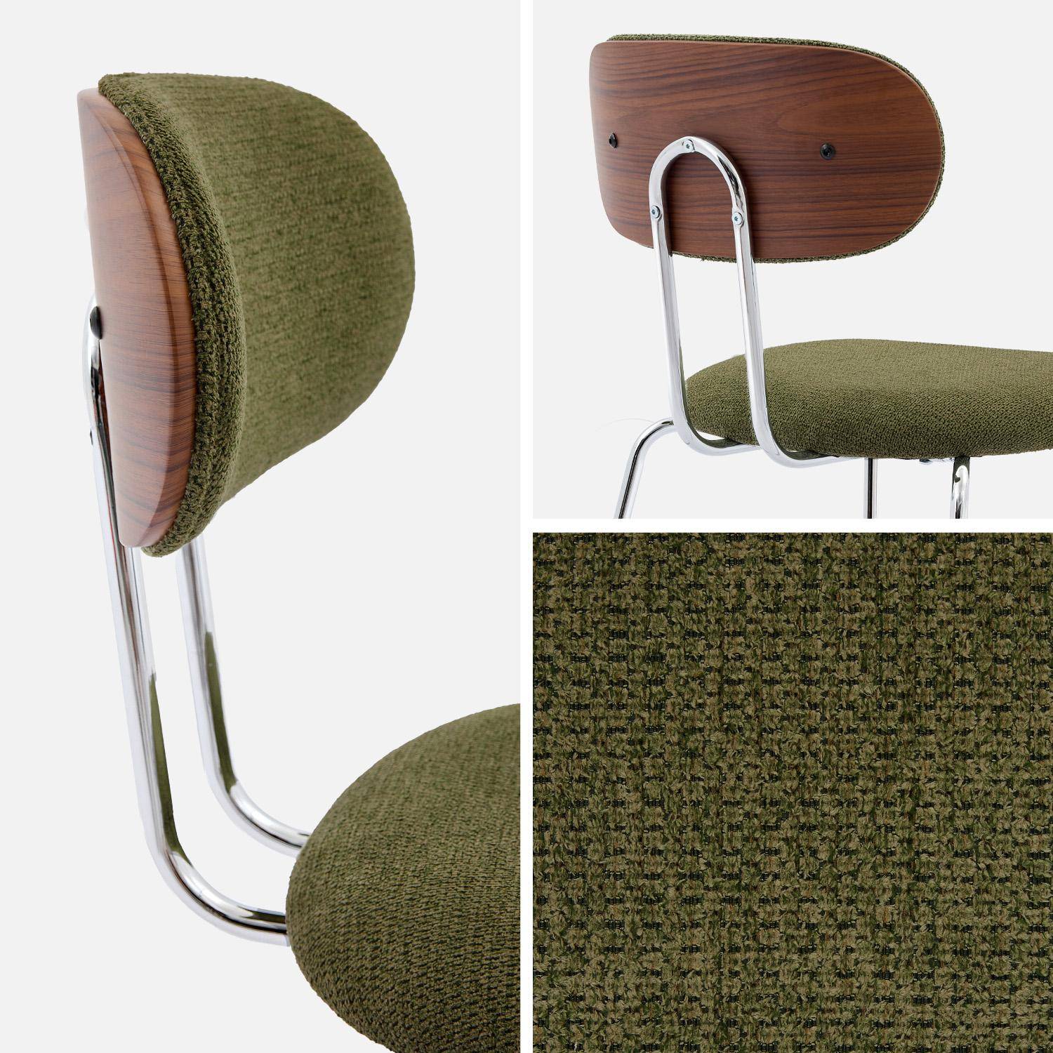 2 chaises décor bois courbé teinté noyer et tissu déperlant kaki, pieds métal chromé - L 45 x P 55 x H 80cm - Erin,sweeek,Photo4