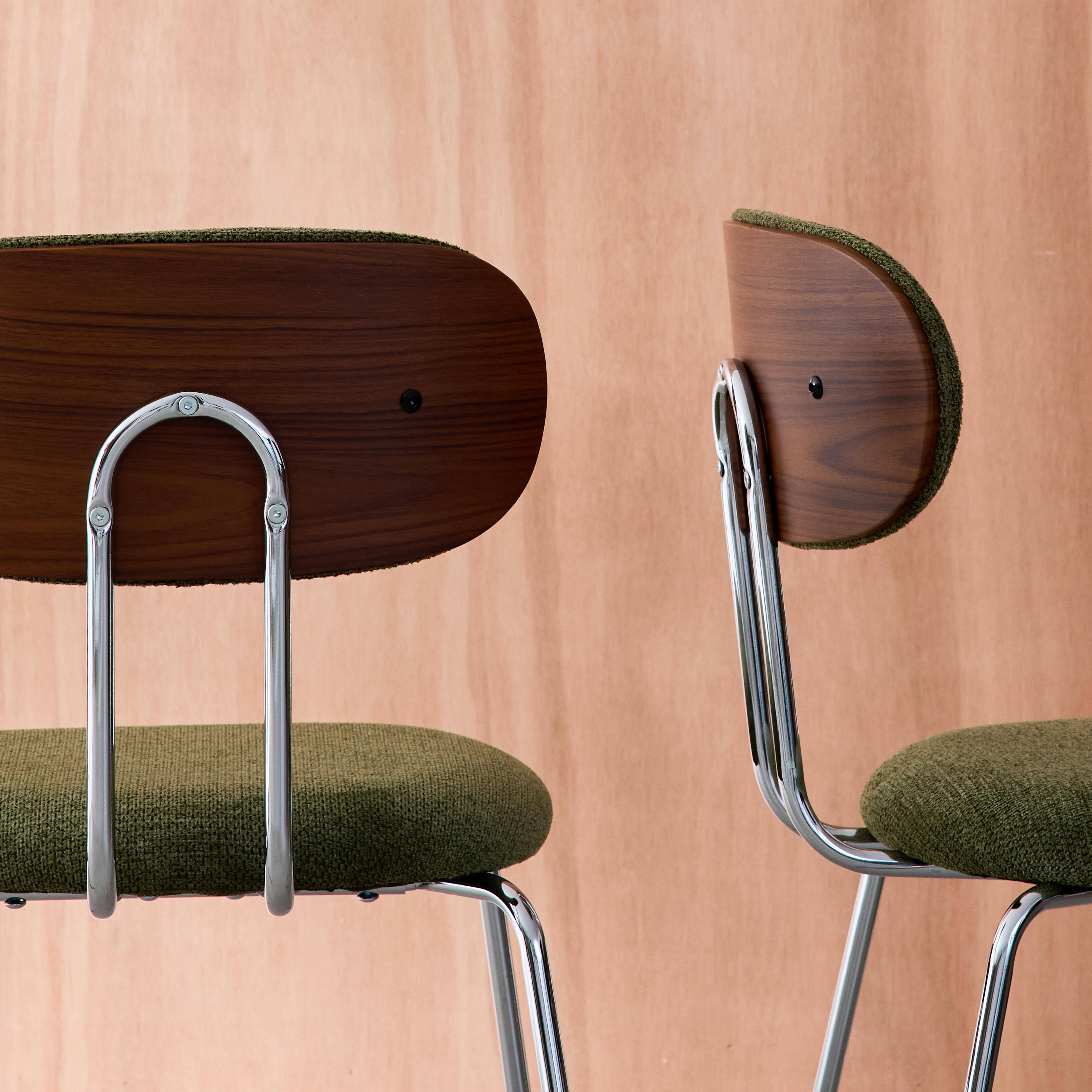 Krzesło w kolorze drewna orzecha, gięte, z hydrofobową tkaniną w kolorze khaki i chromowanymi metalowymi nóżkami 2 sztuki dł. 45 x szer. 55 x wys. 80 cm - Erin,sweeek,Photo2