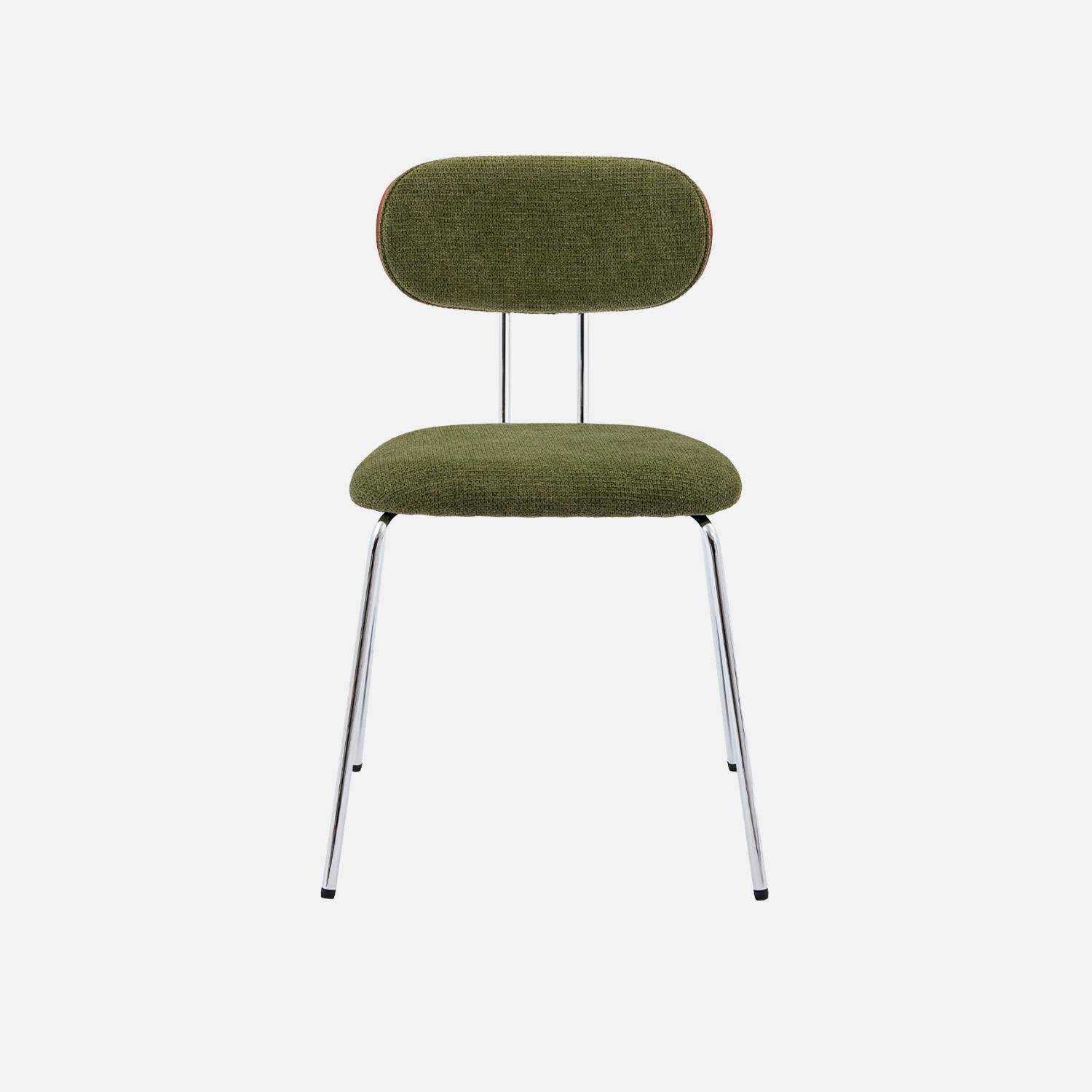 2 chaises décor bois courbé teinté noyer et tissu déperlant kaki, pieds métal chromé - L 45 x P 55 x H 80cm - Erin,sweeek,Photo3