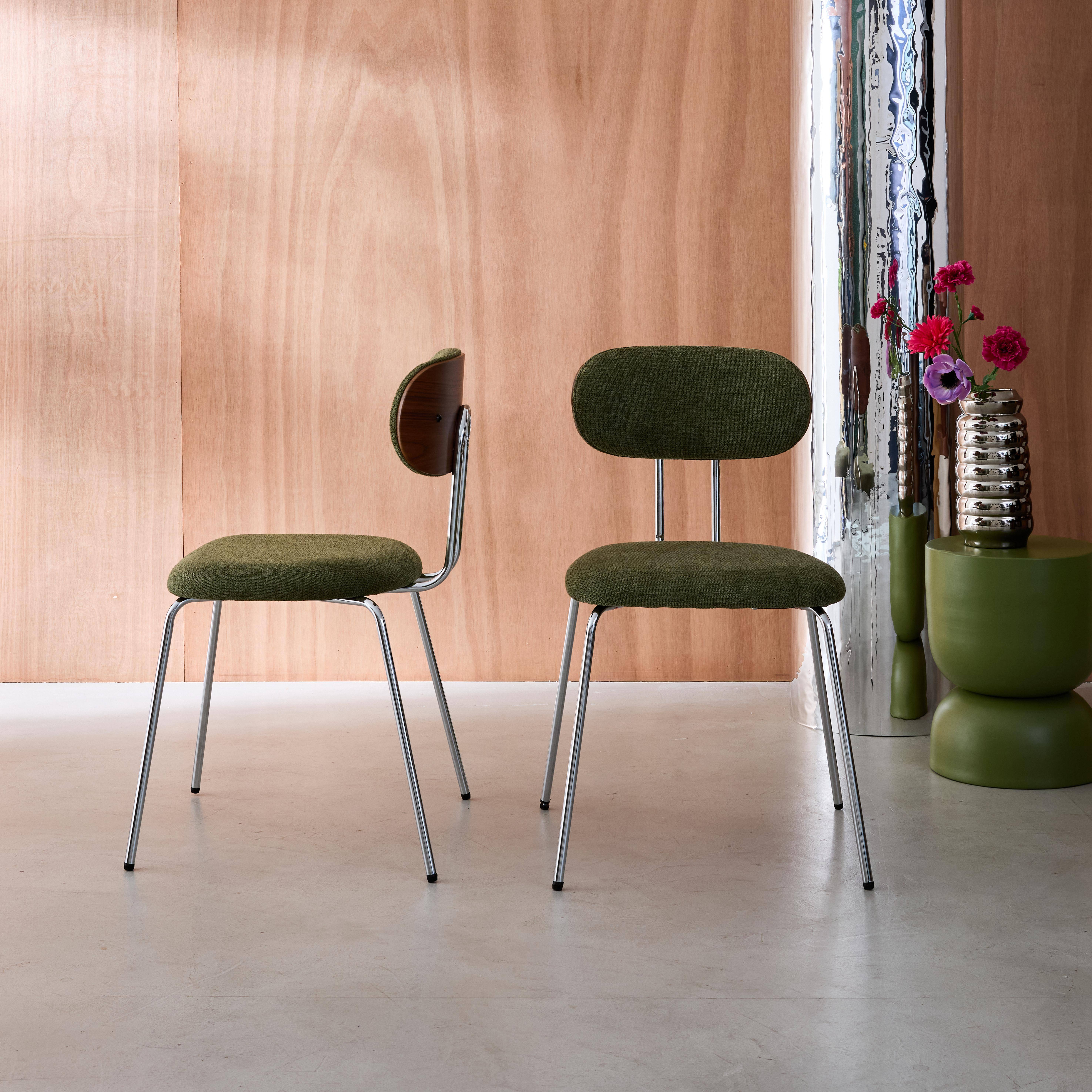 Krzesło w kolorze drewna orzecha, gięte, z hydrofobową tkaniną w kolorze khaki i chromowanymi metalowymi nóżkami 2 sztuki dł. 45 x szer. 55 x wys. 80 cm - Erin,sweeek,Photo1